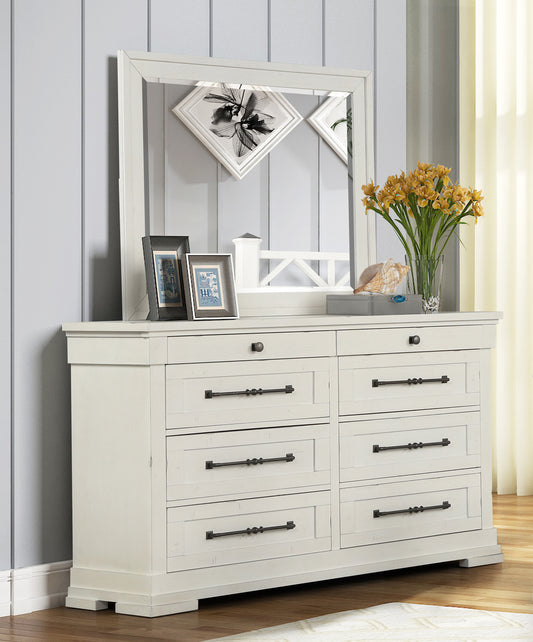 Laria Antique White Finish Wood 8-Drawer Dresser with Mirror