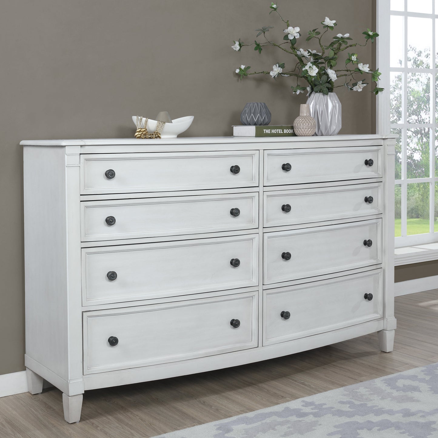 Saline Wood Planked Style 8-Drawer Dresser in White Finish