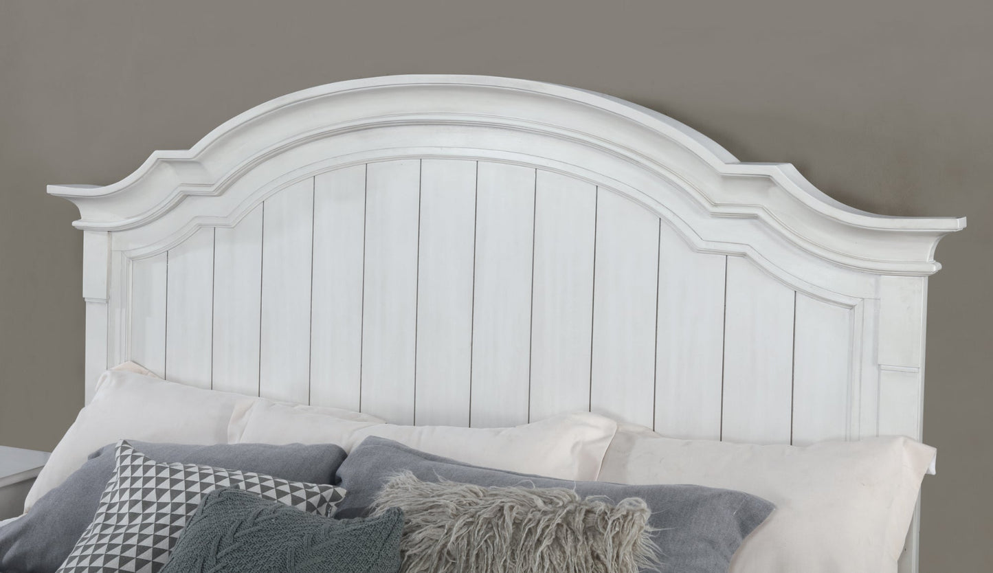 Saline Wood Camelback Planked Bed in White Finish