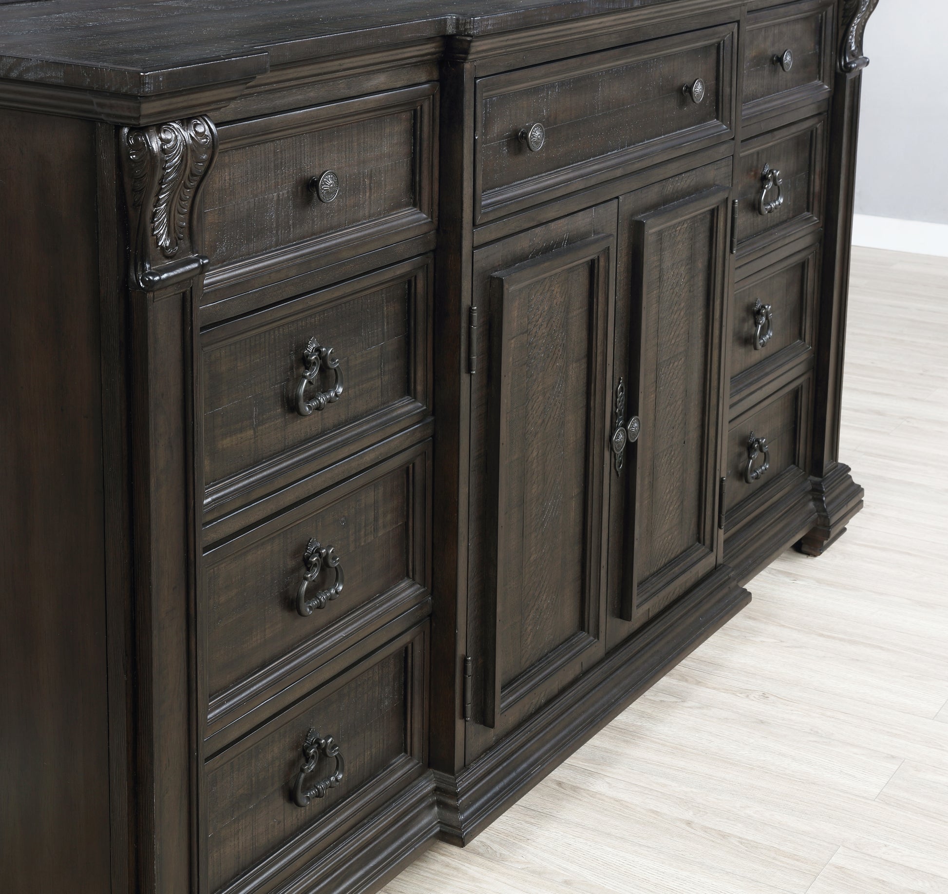 Farson Distressed Dark Walnut Finish Dresser with Door Roundhill Furniture Farson Distressed Dark Walnut Finish Dresser with Door Roundhill Furniture
