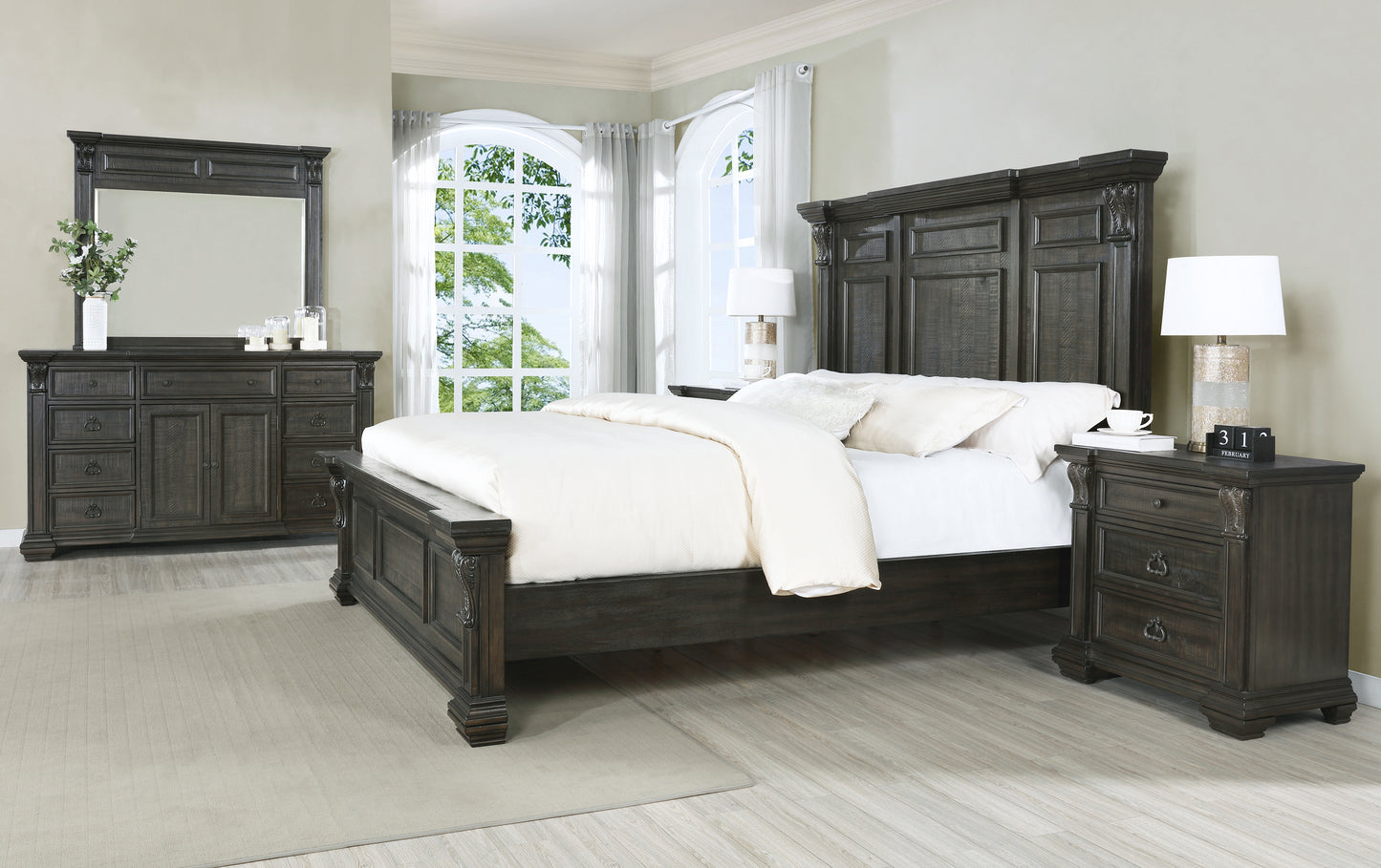 Farson Distressed Dark Walnut Finish Wood Bedroom Collection