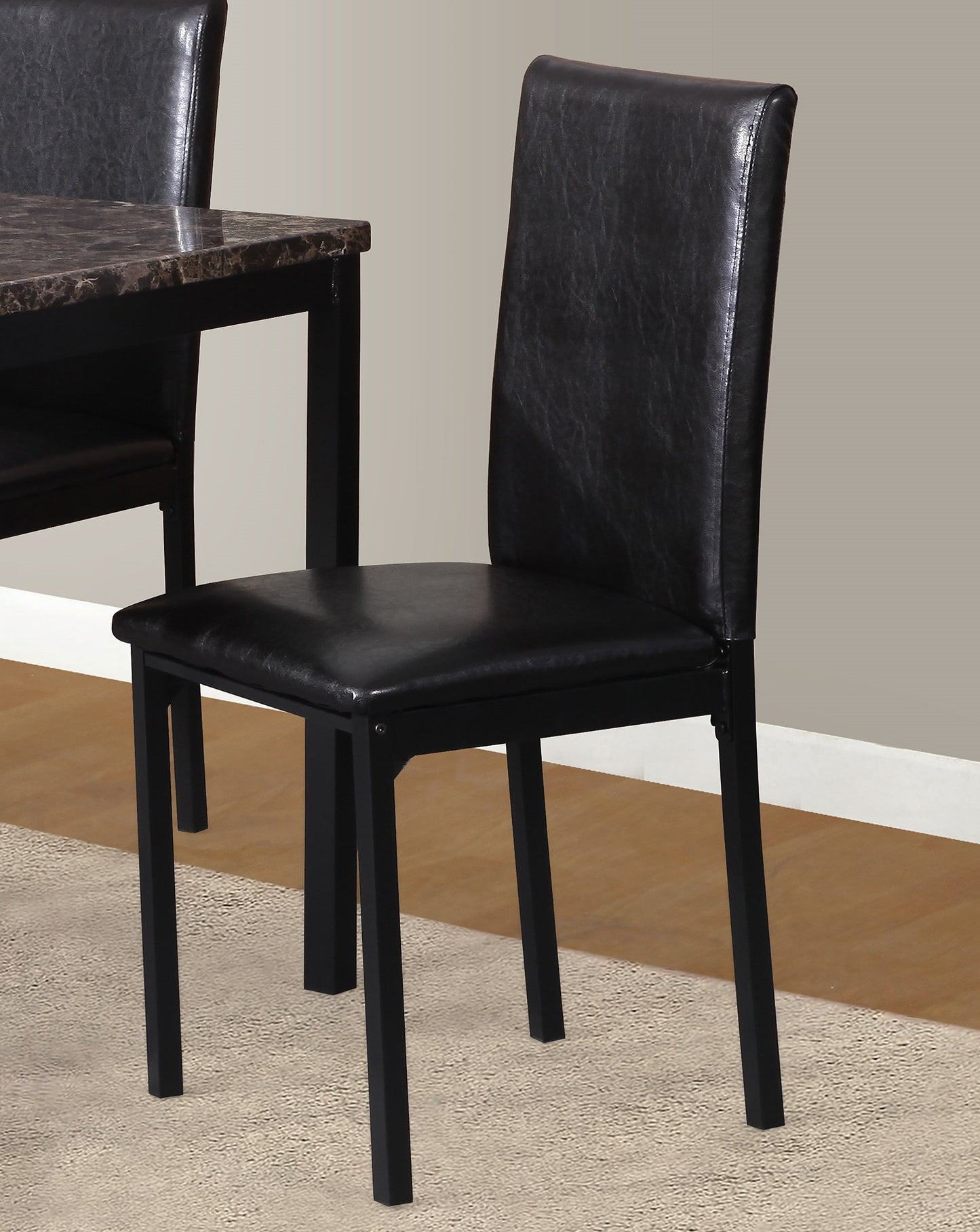 Noyes Faux Leather Seat Metal Frame Black Dining Chairs, Set of 4