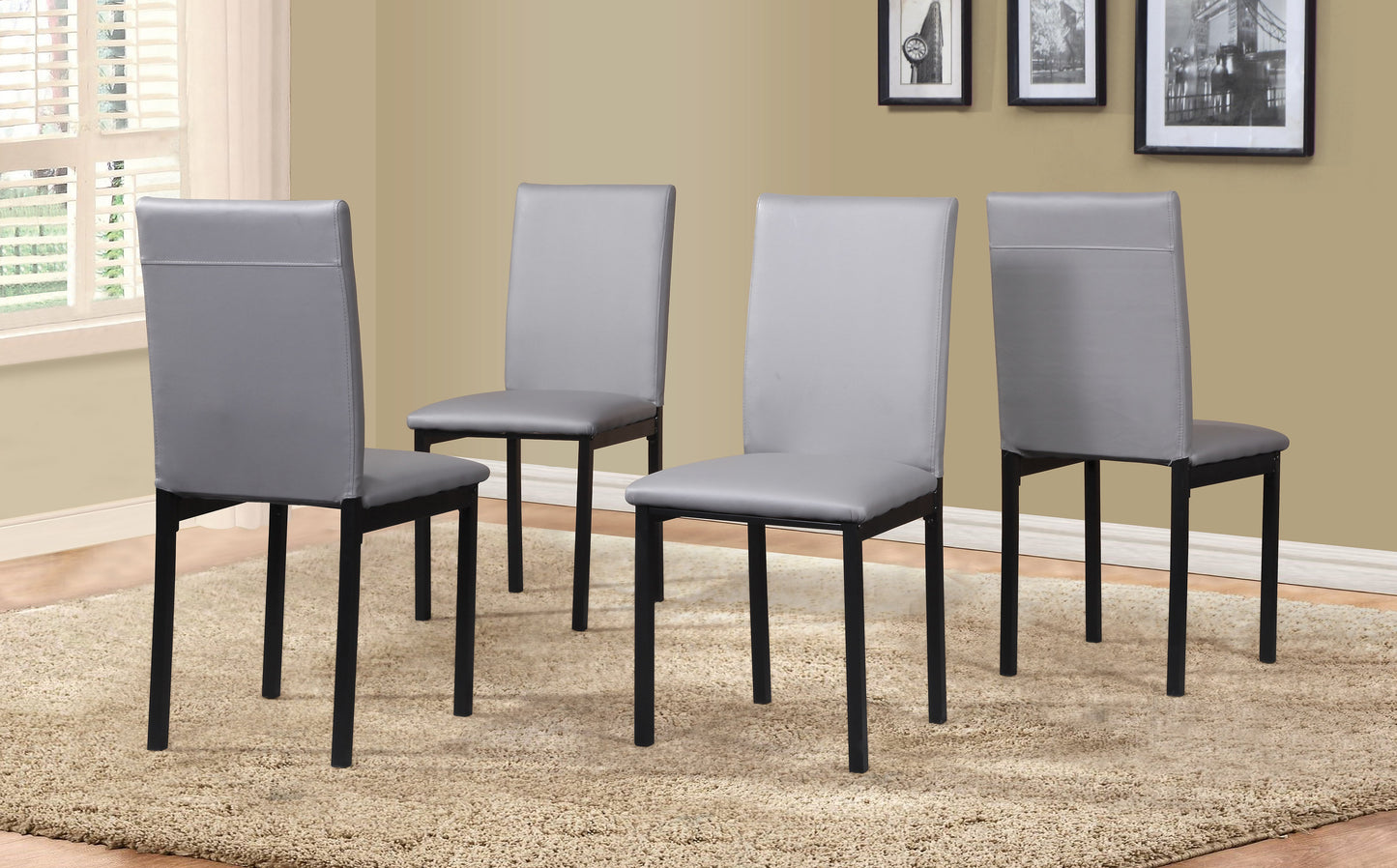 Noyes Faux Leather Seat Metal Frame Gray Dining Chairs , Set of 4