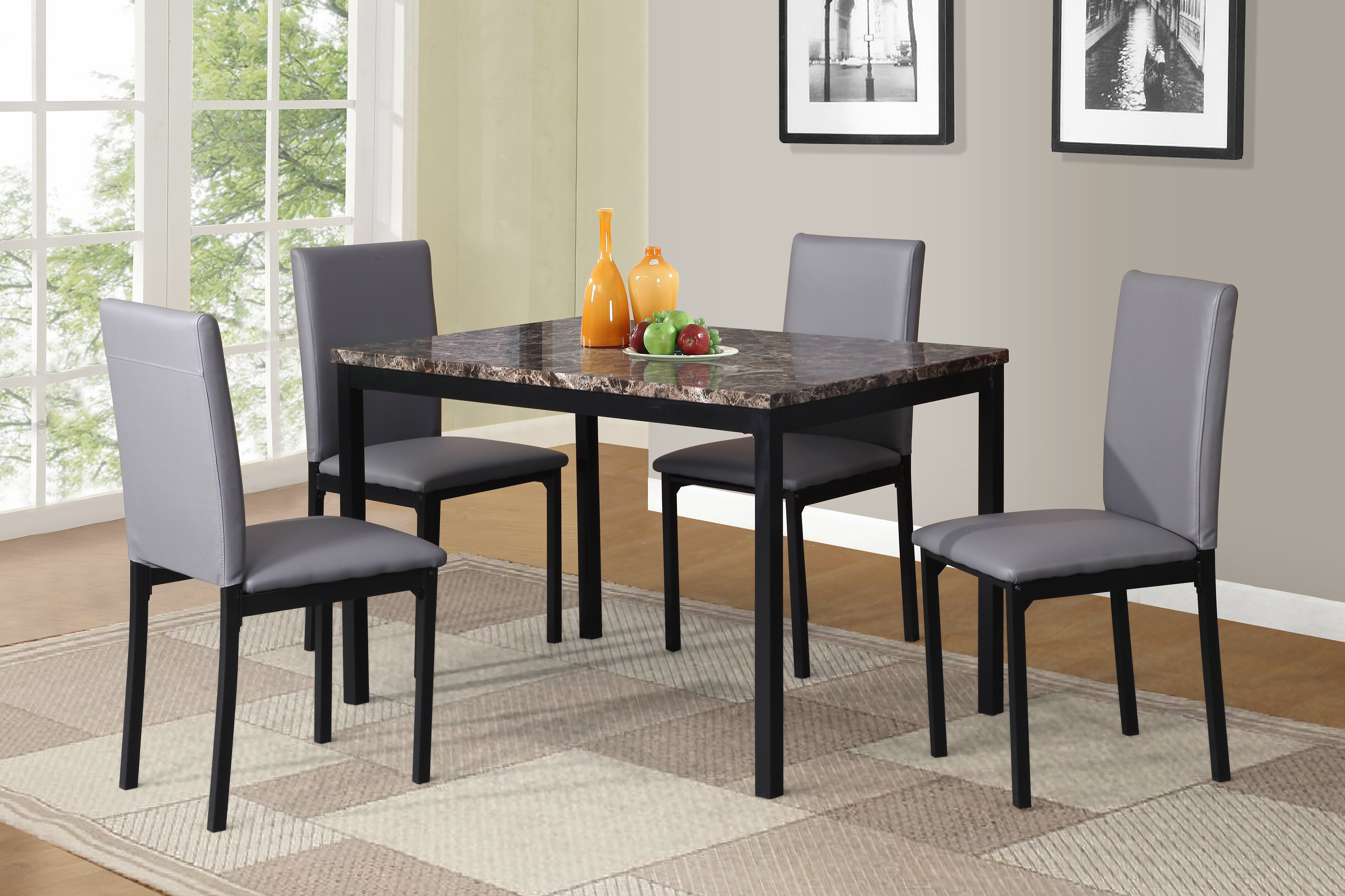 Roundhill furniture noyes metal dining table deals with laminated faux marble top