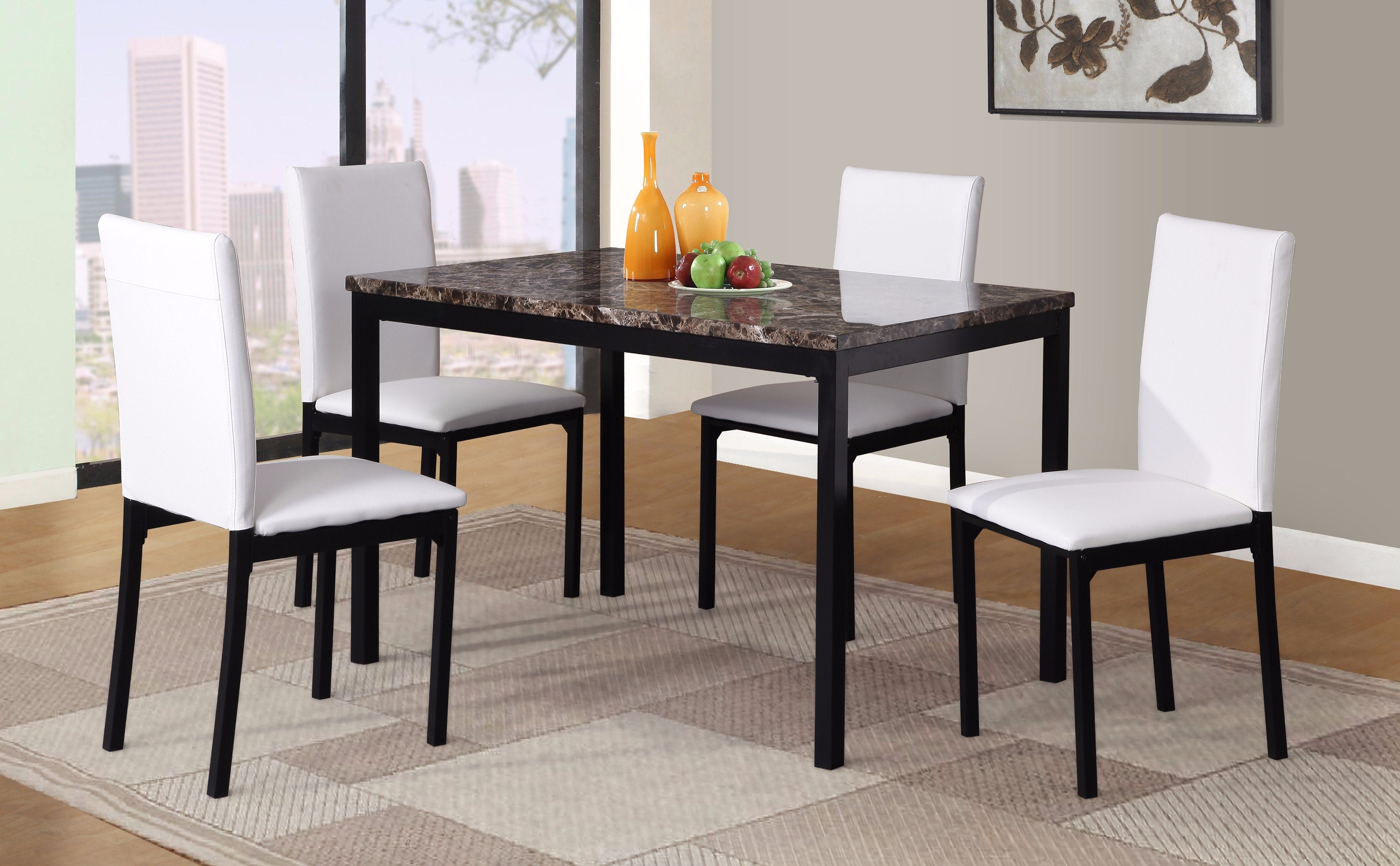 Roundhill furniture noyes metal dining table clearance with laminated faux marble top