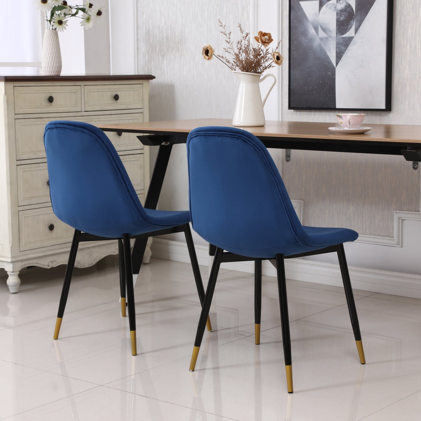 Lassan Contemporary Fabric Dining Chairs, Set of 4, Blue