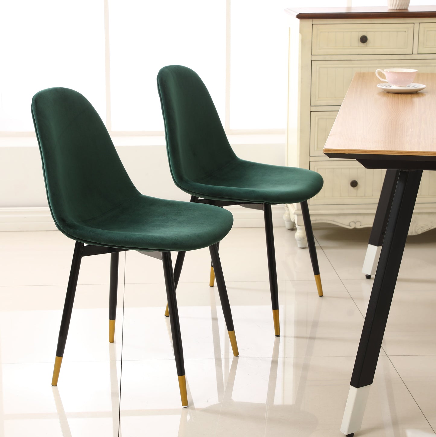 Lassan Contemporary Fabric Dining Chairs, Set of 4, Green