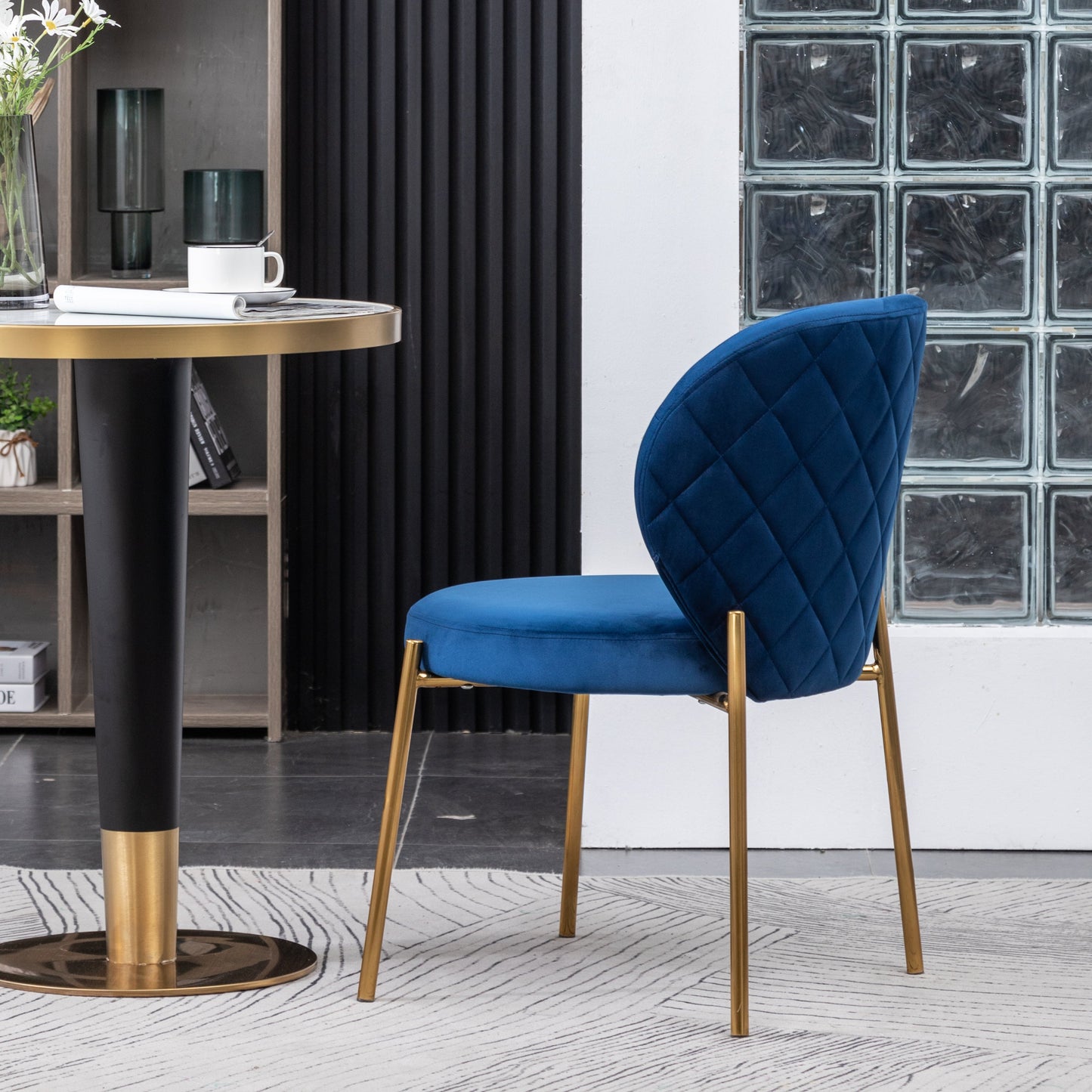 Amoa Contemporary Velvet Upholstery Dining Chair, Blue