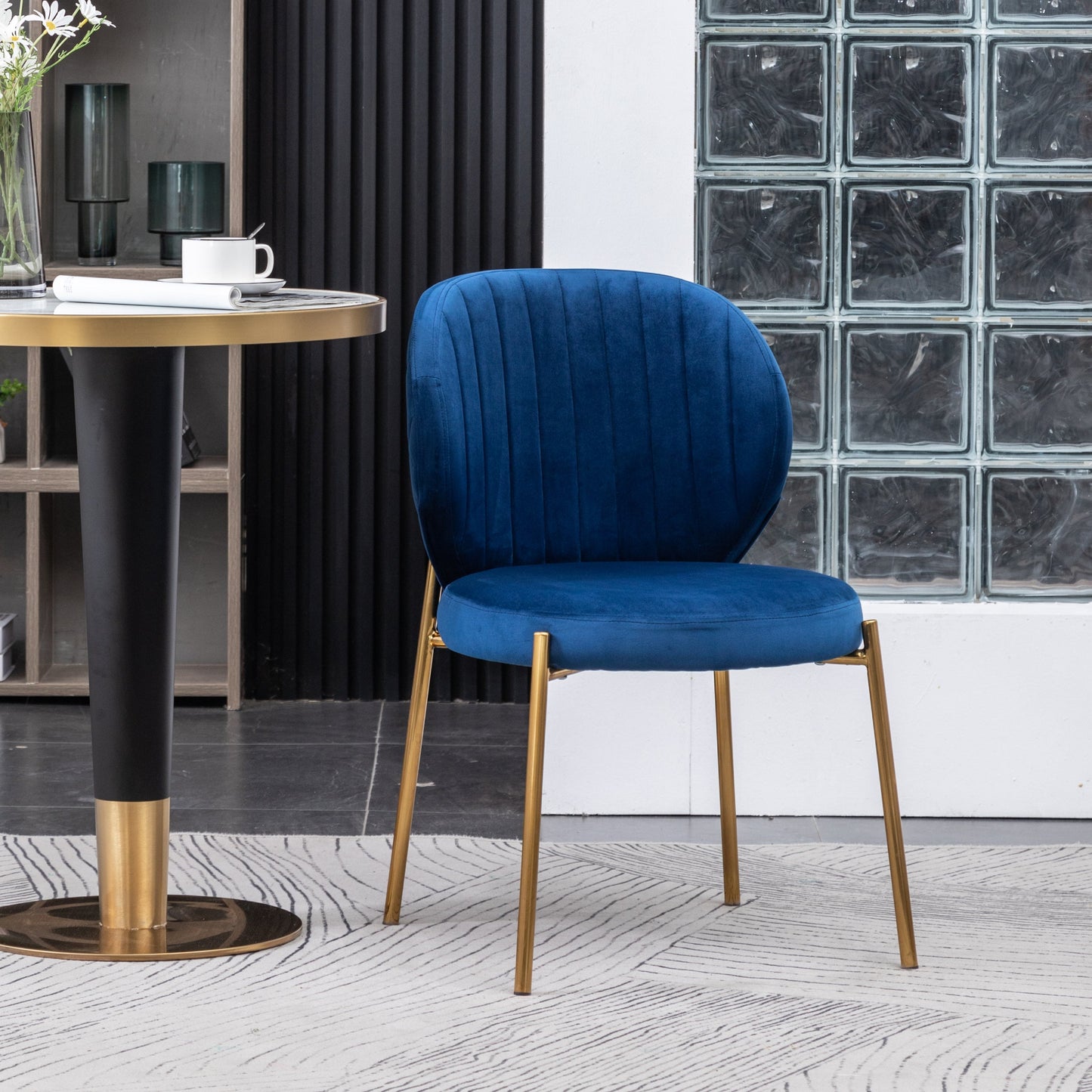 Amoa Contemporary Velvet Upholstery Dining Chair, Blue
