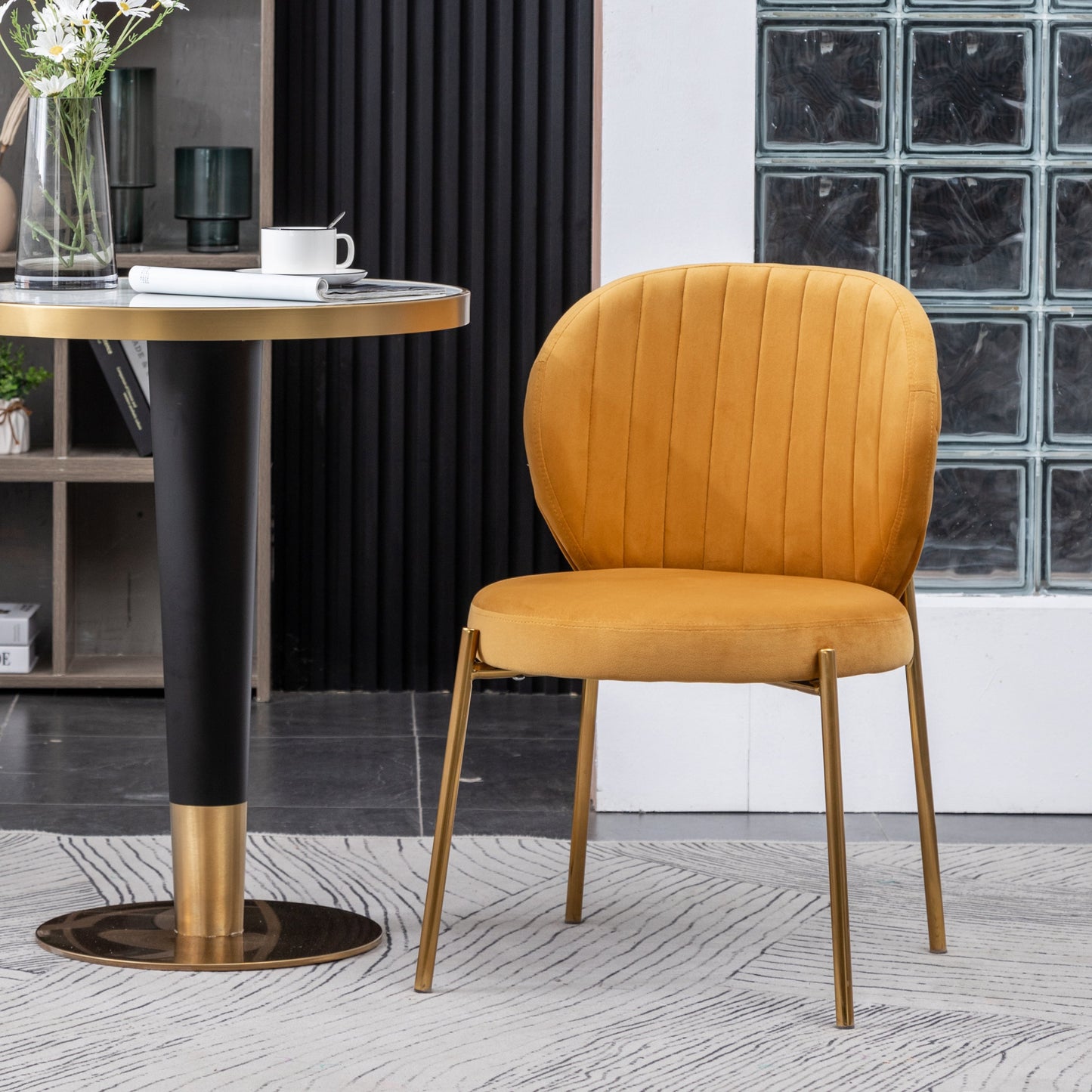 Amoa Contemporary Velvet Upholstery Dining Chair, Yellow