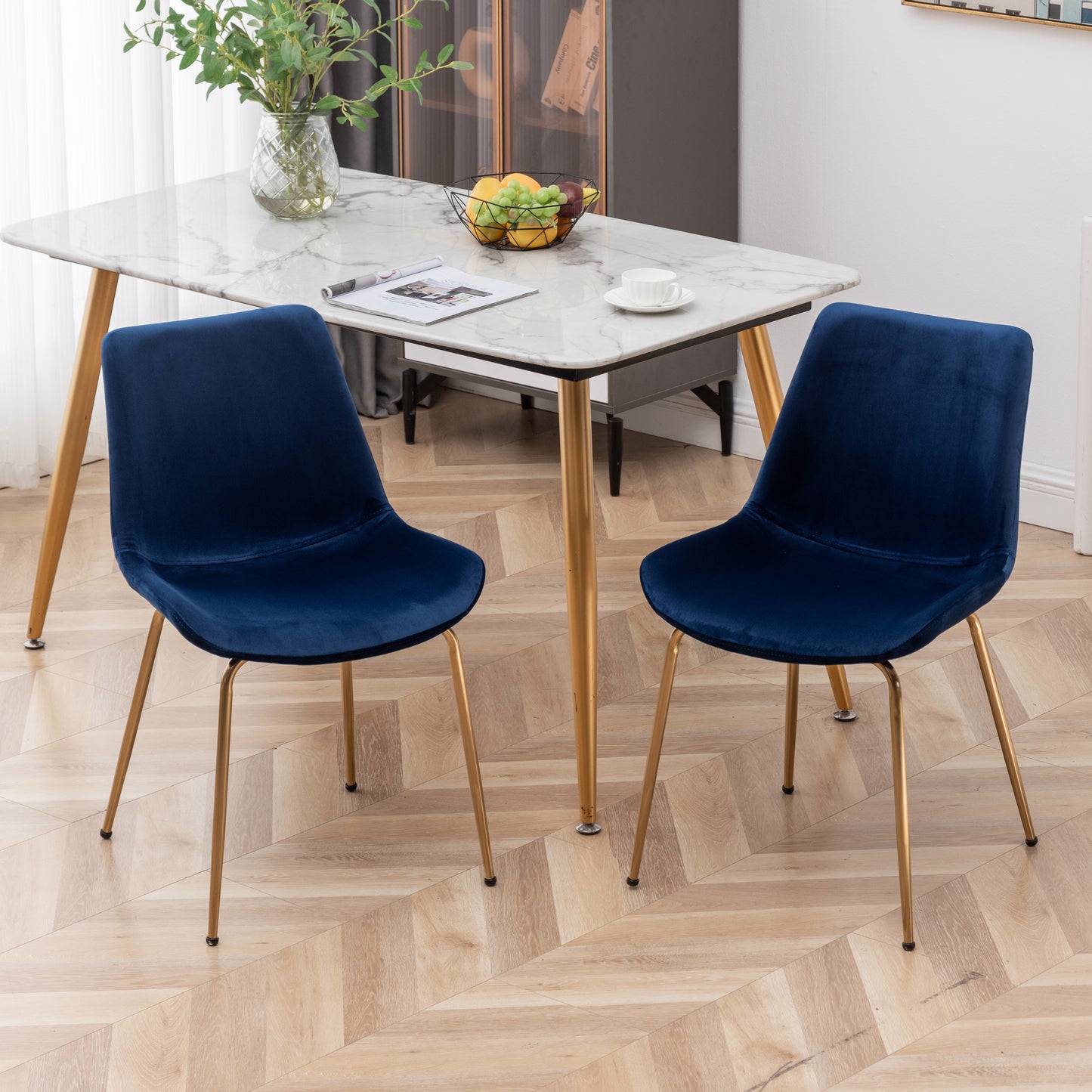Roundhill Furniture Aufurr Modern Velvet Dining Chair, Set of 2, Blue