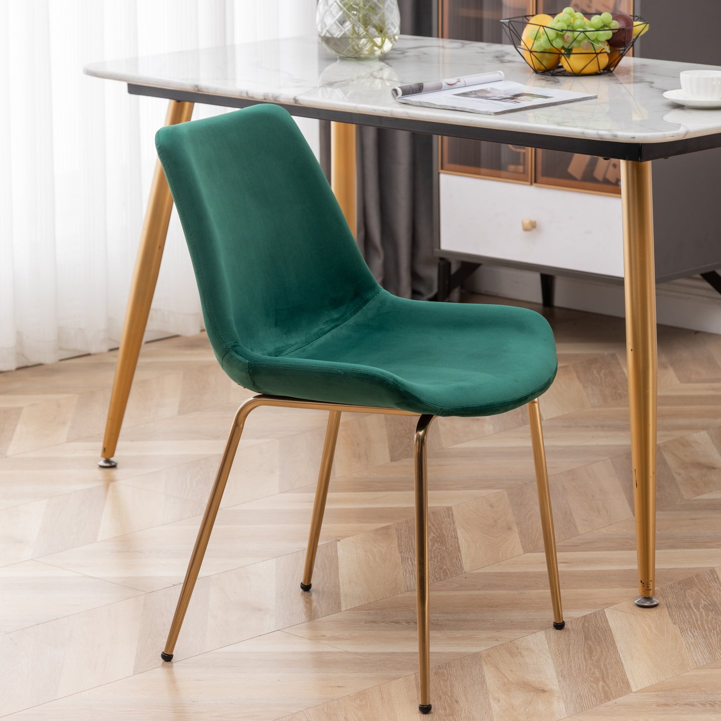 Roundhill Furniture Aufurr Modern Velvet Dining Chair, Set of 2, Green