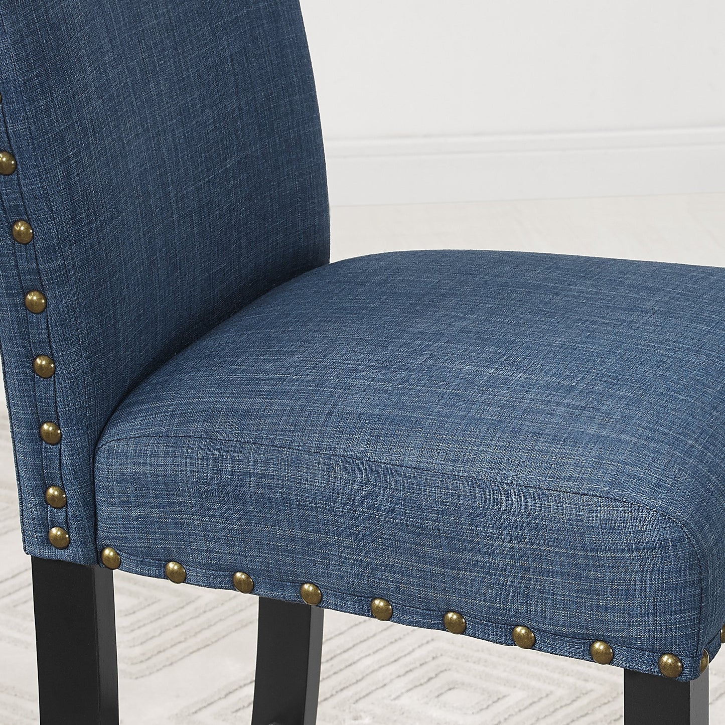 Biony Blue Fabric Dining Chairs with Nailhead Trim, Set of 2