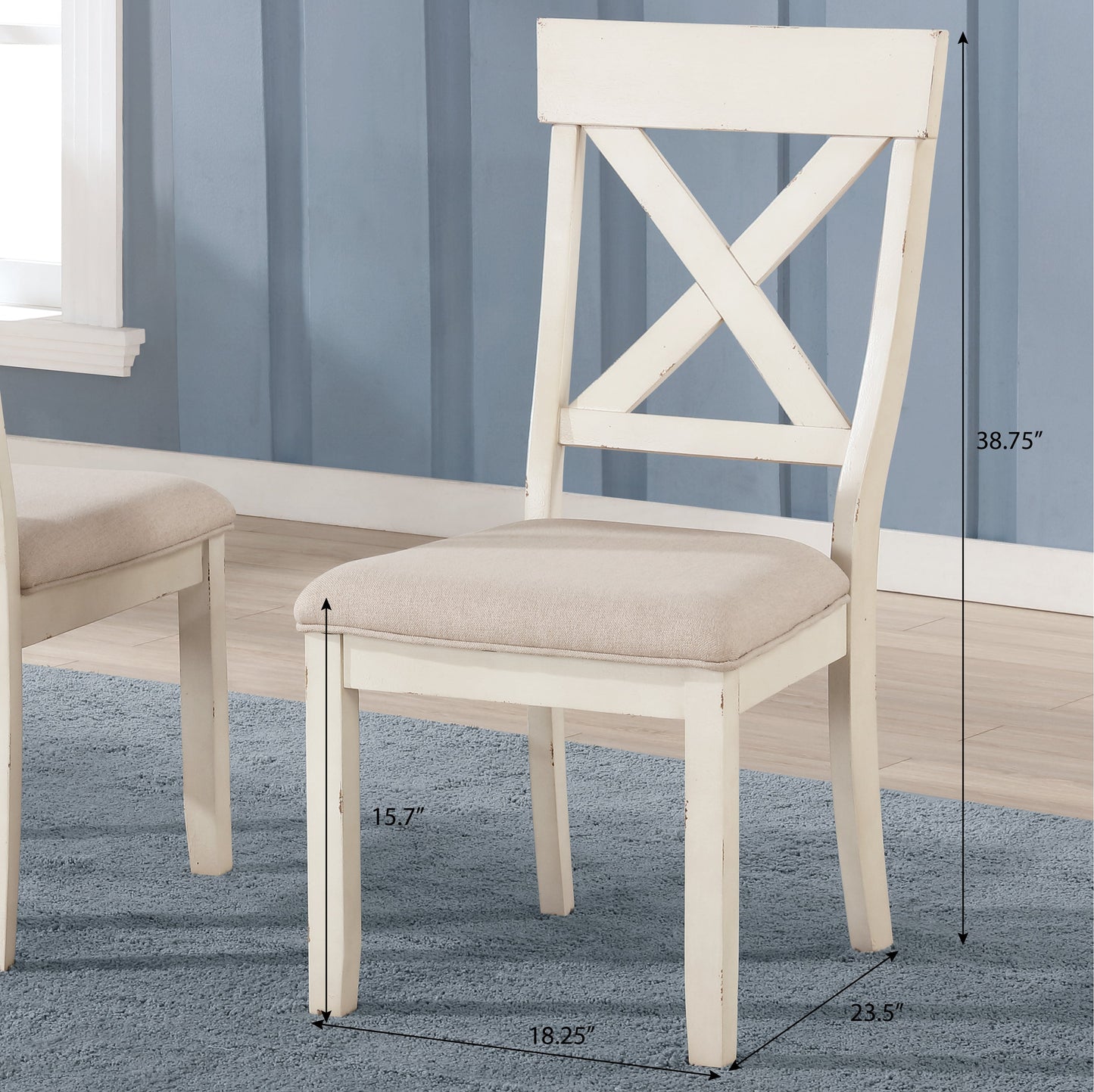 Prato Wood Cross Back Upholstered Dining Chairs, Set Of 2, Antique White