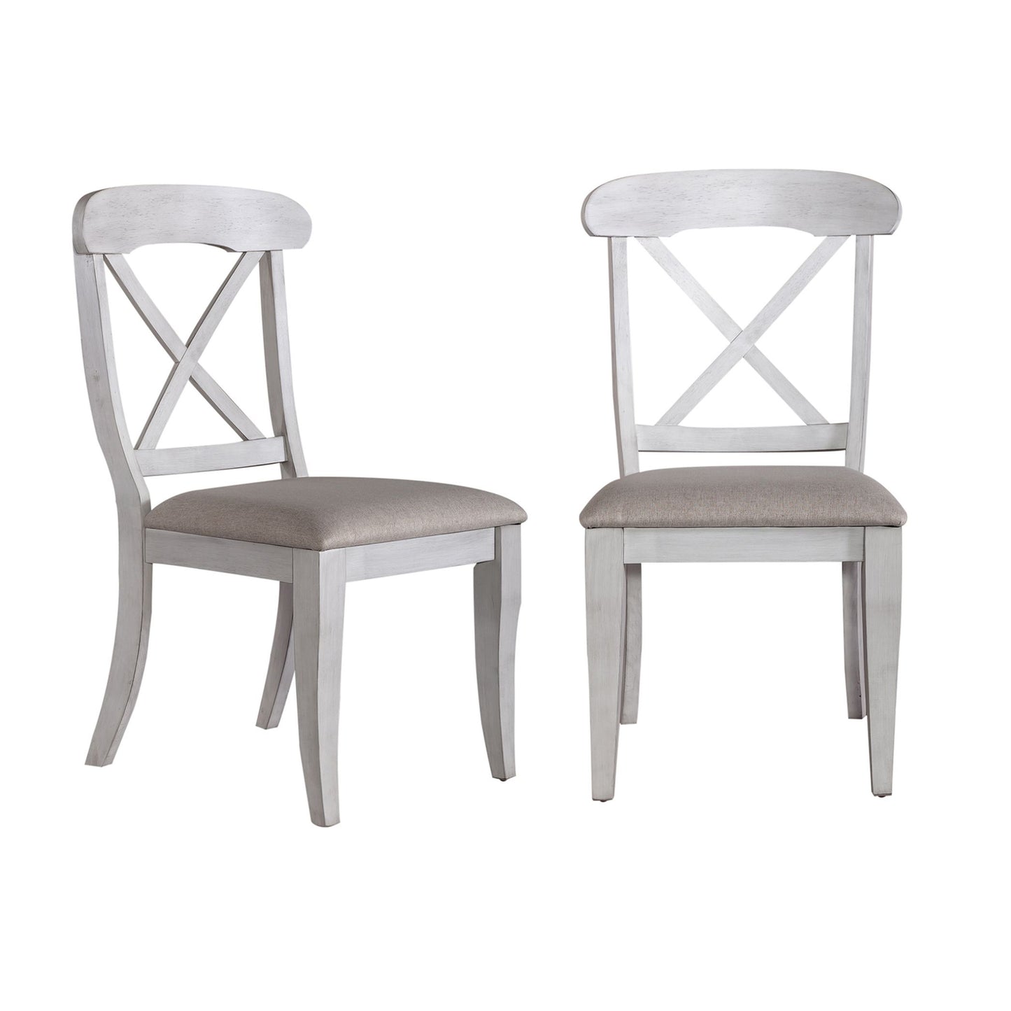 Chandria Antique White Solid Wood X-Back Upholstered Dining Chairs, Set of 2
