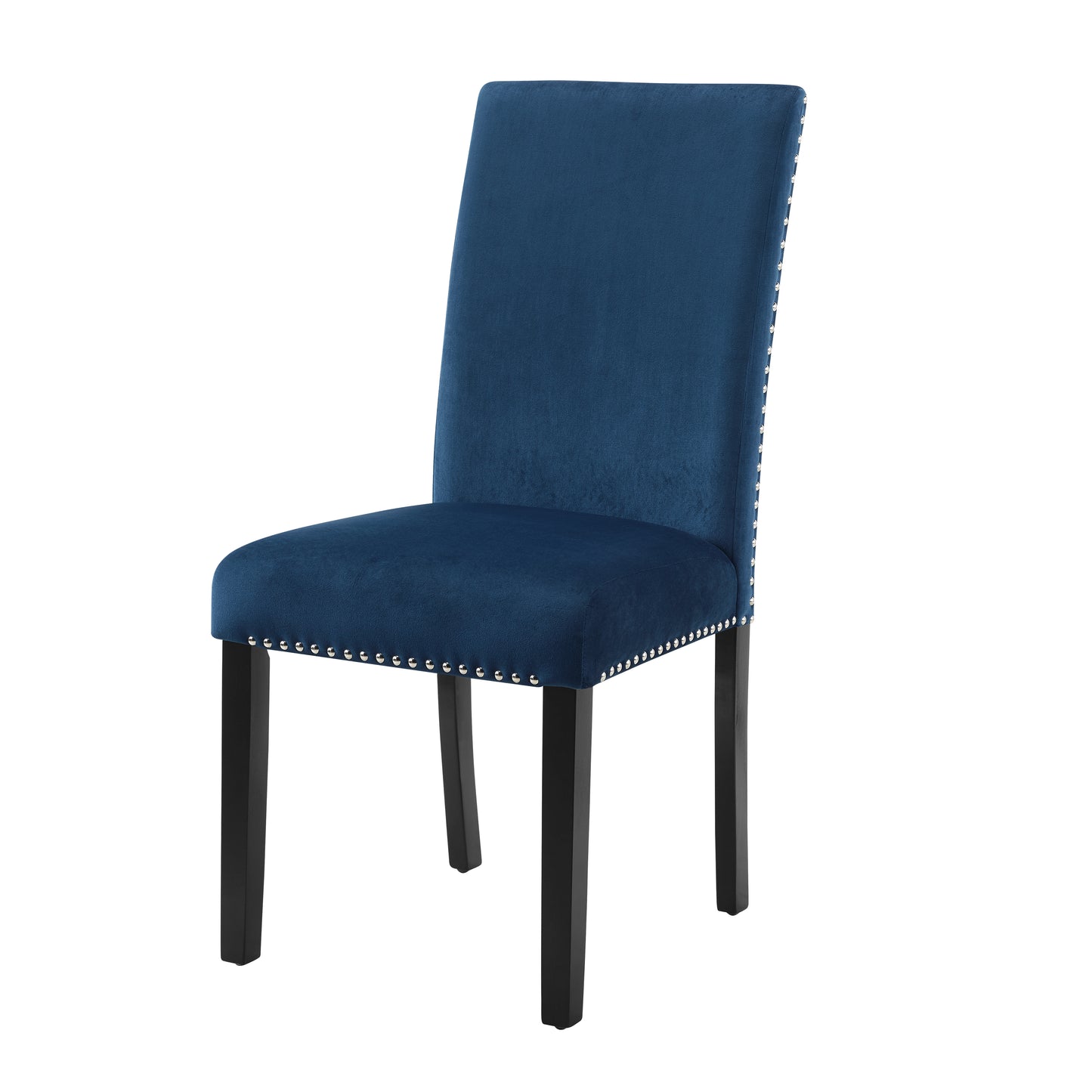 Cobre Contemporary Velvet Dining Chair with Nailhead Trim, Set of 2, Blue