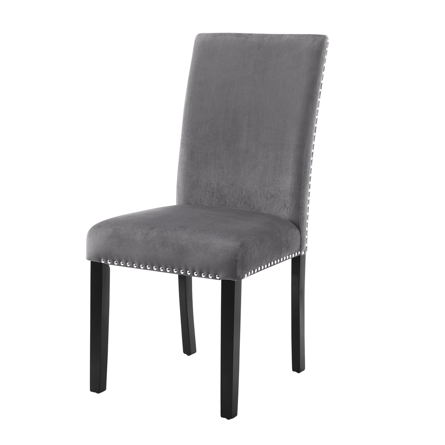 Cobre Contemporary Velvet Dining Chair with Nailhead Trim, Set of 2, Gray