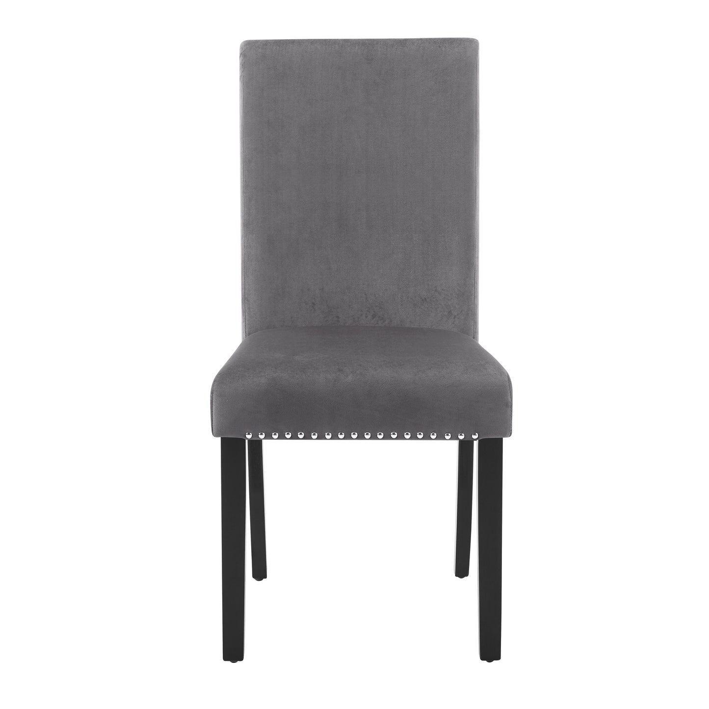 Cobre Contemporary Velvet Dining Chair with Nailhead Trim, Set of 2, Gray