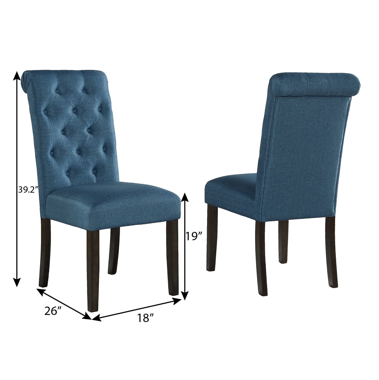 Leviton Solid Wood Tufted Asons Dining Chair, Set of 2, Blue