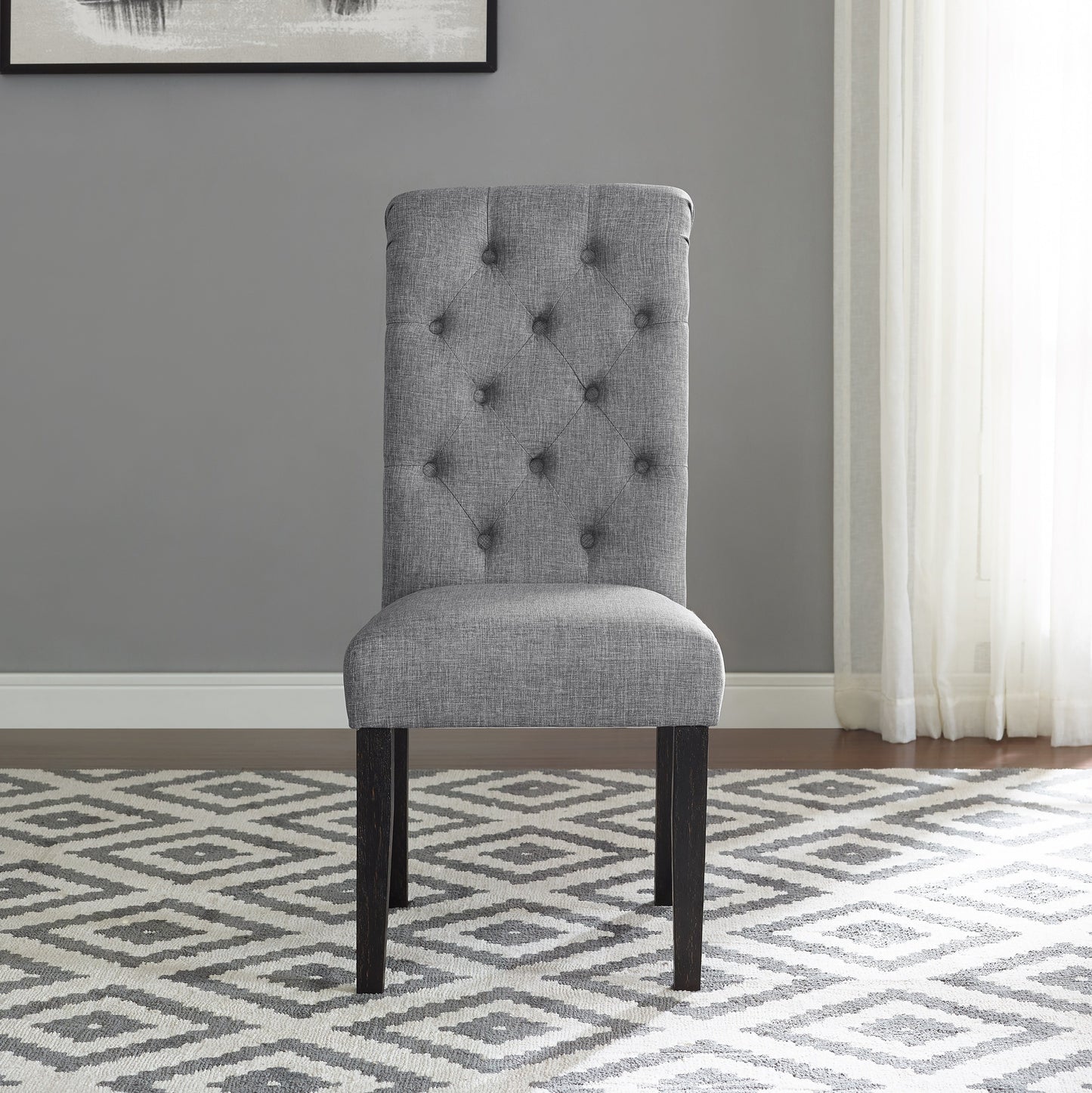 Leviton Solid Wood Tufted Asons Dining Chair (Set of 2), Grey