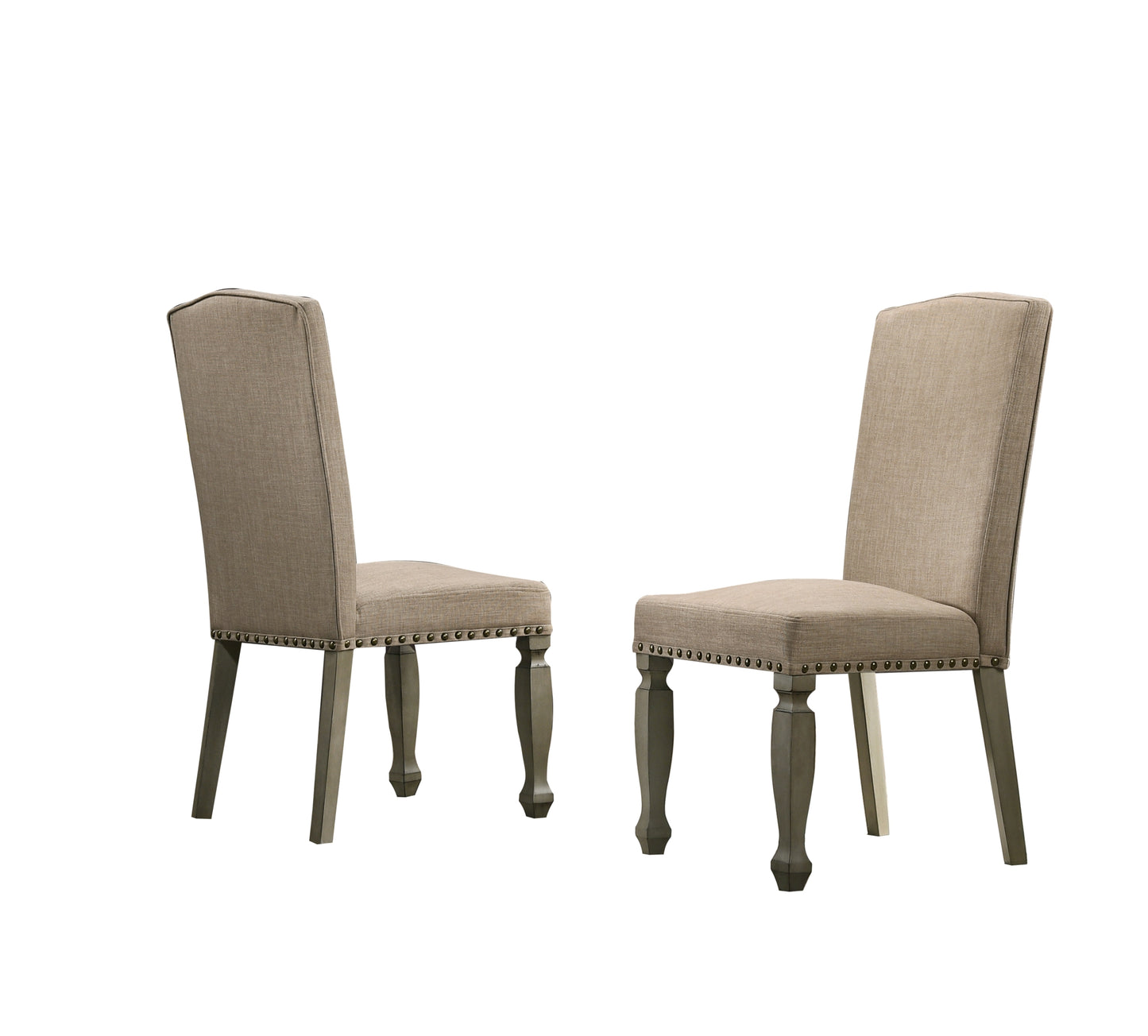 Breda Antique Gray Finish Upholstered Nailhead Dining Chair, Set of 2