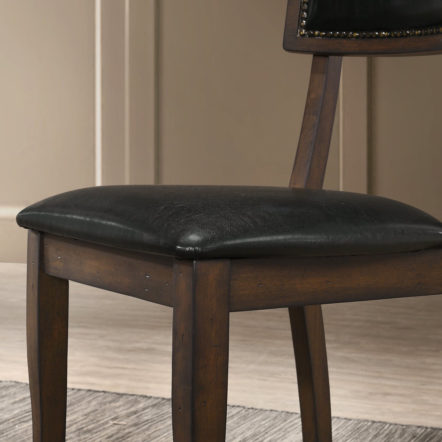 Havre Burnish Oak Finished Wood Upholstered Dining Chairs, Set of 2