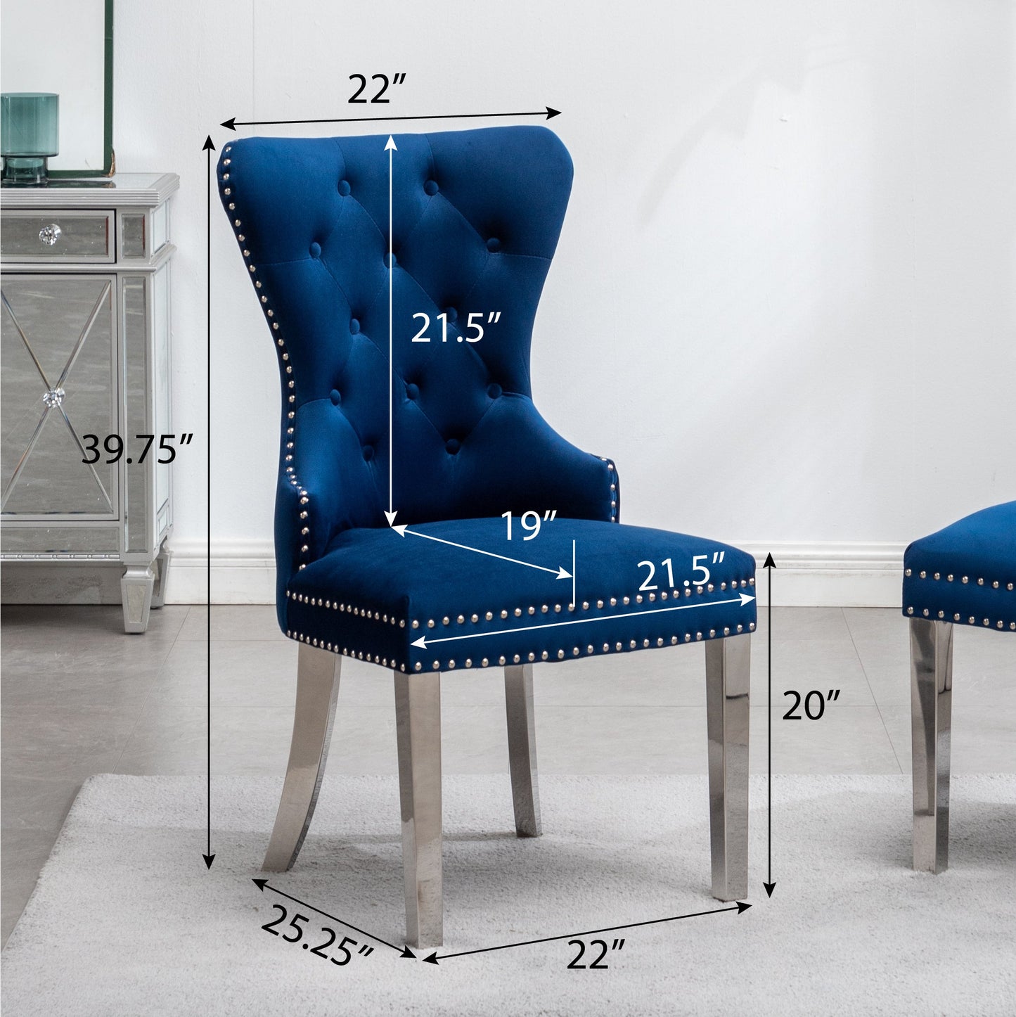Montura Contemporary Tufted Velvet Chair with Nailhead Trim, Set of 2, Blue