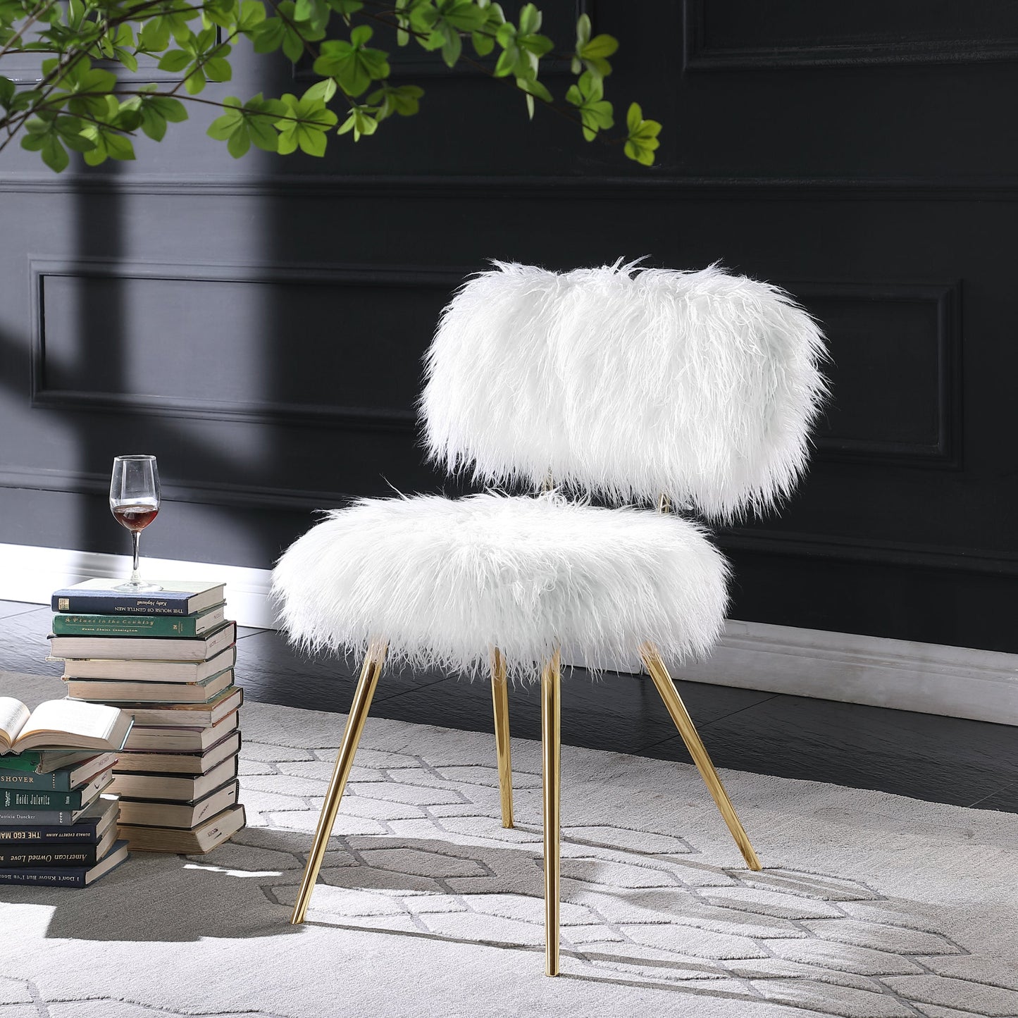 Ravni Faux Fur Accent Chair with Gold Legs