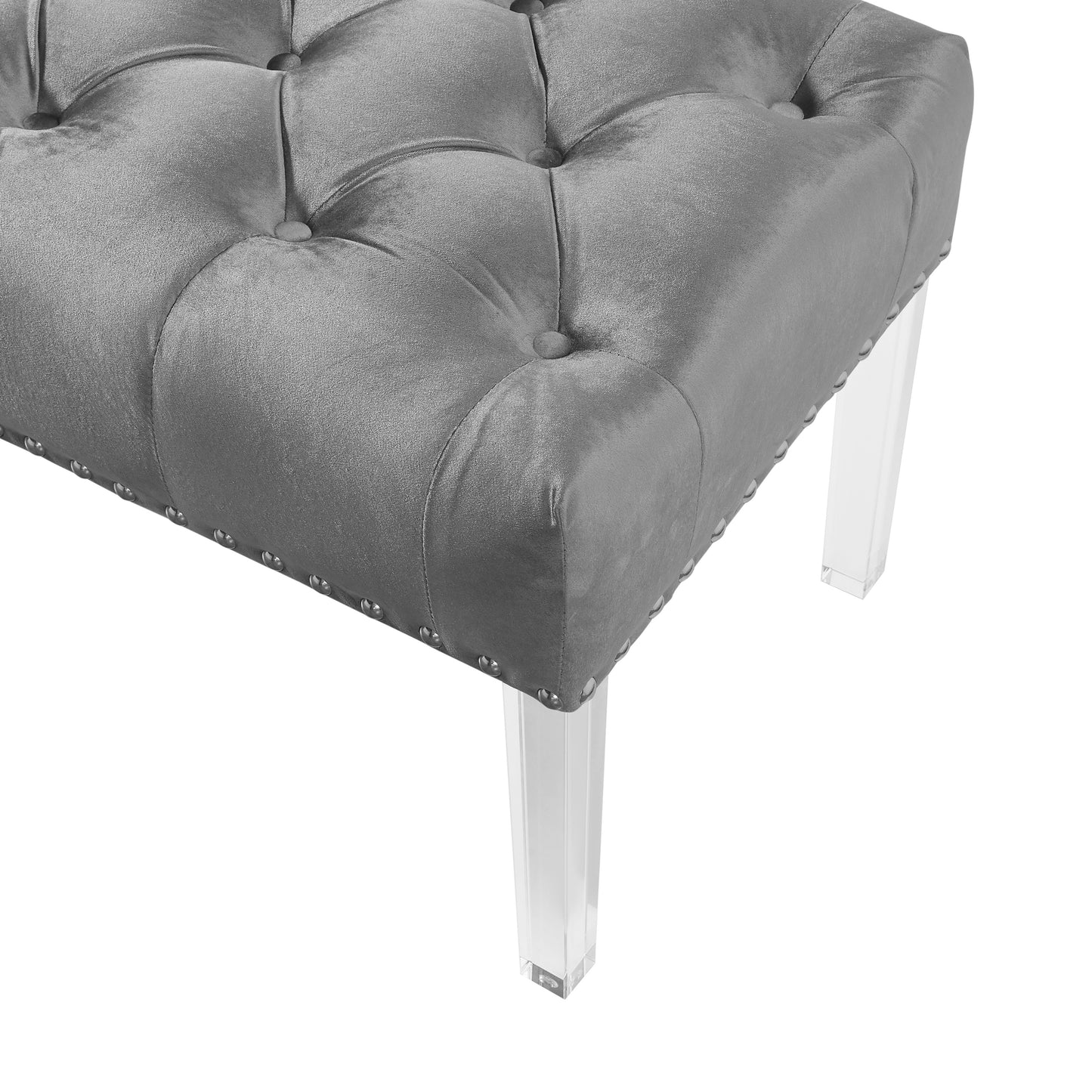 Valley Button tufted Velvet Upholstered Bench With Acrylic Leg