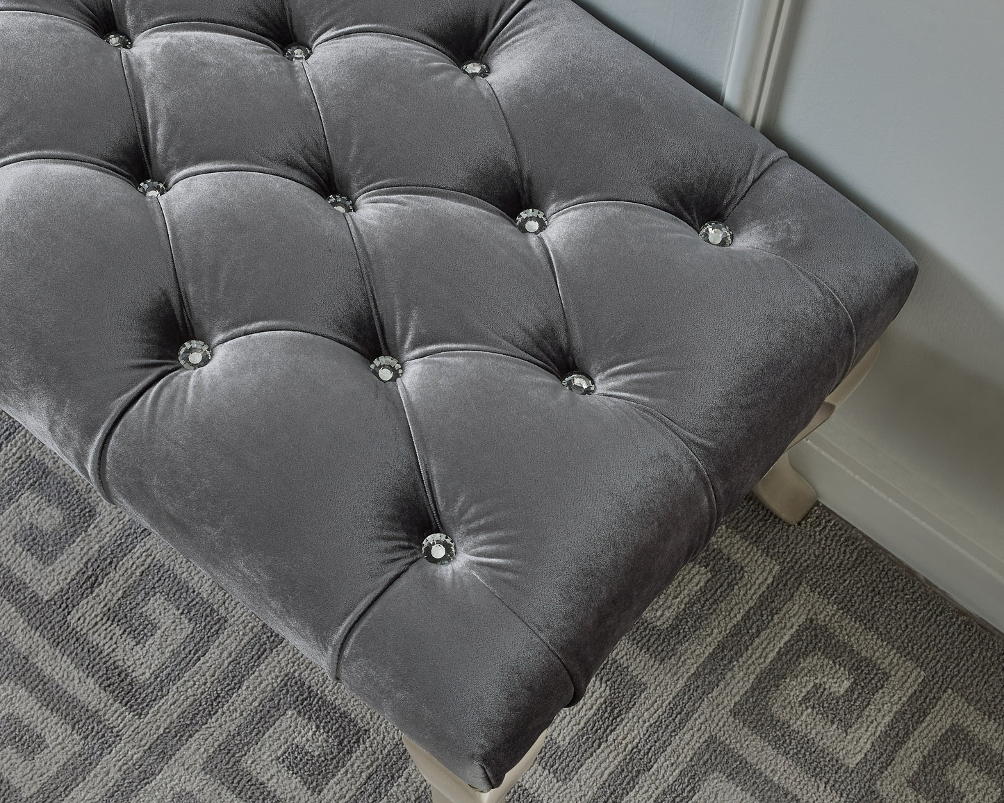 Decor Maxem Tufted Fabric Upholstered Seat with Nailhead Trim Bench, Gray