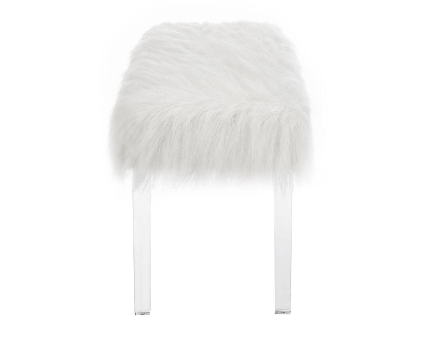 White Faux Fur Bench with Acrylic Legs
