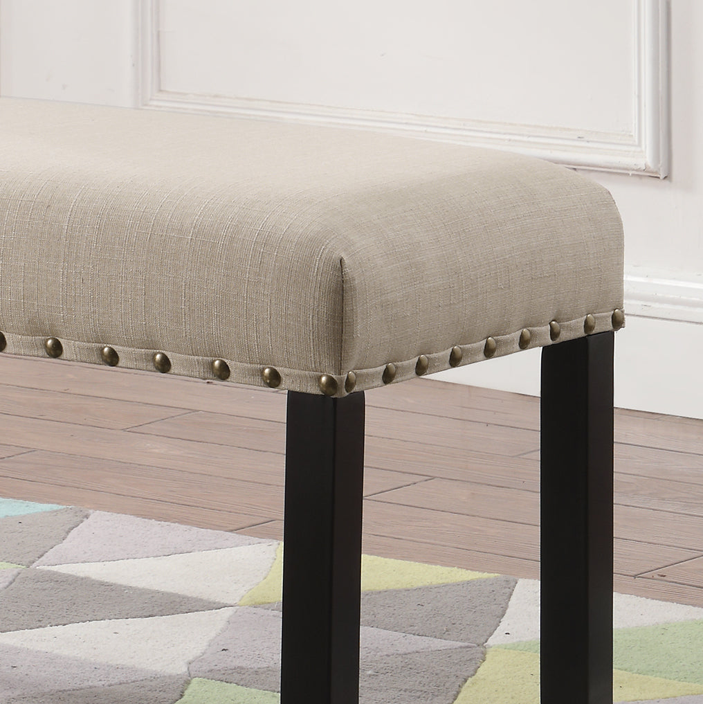 Biony Tan Fabric Dining Bench with Nailhead Trim