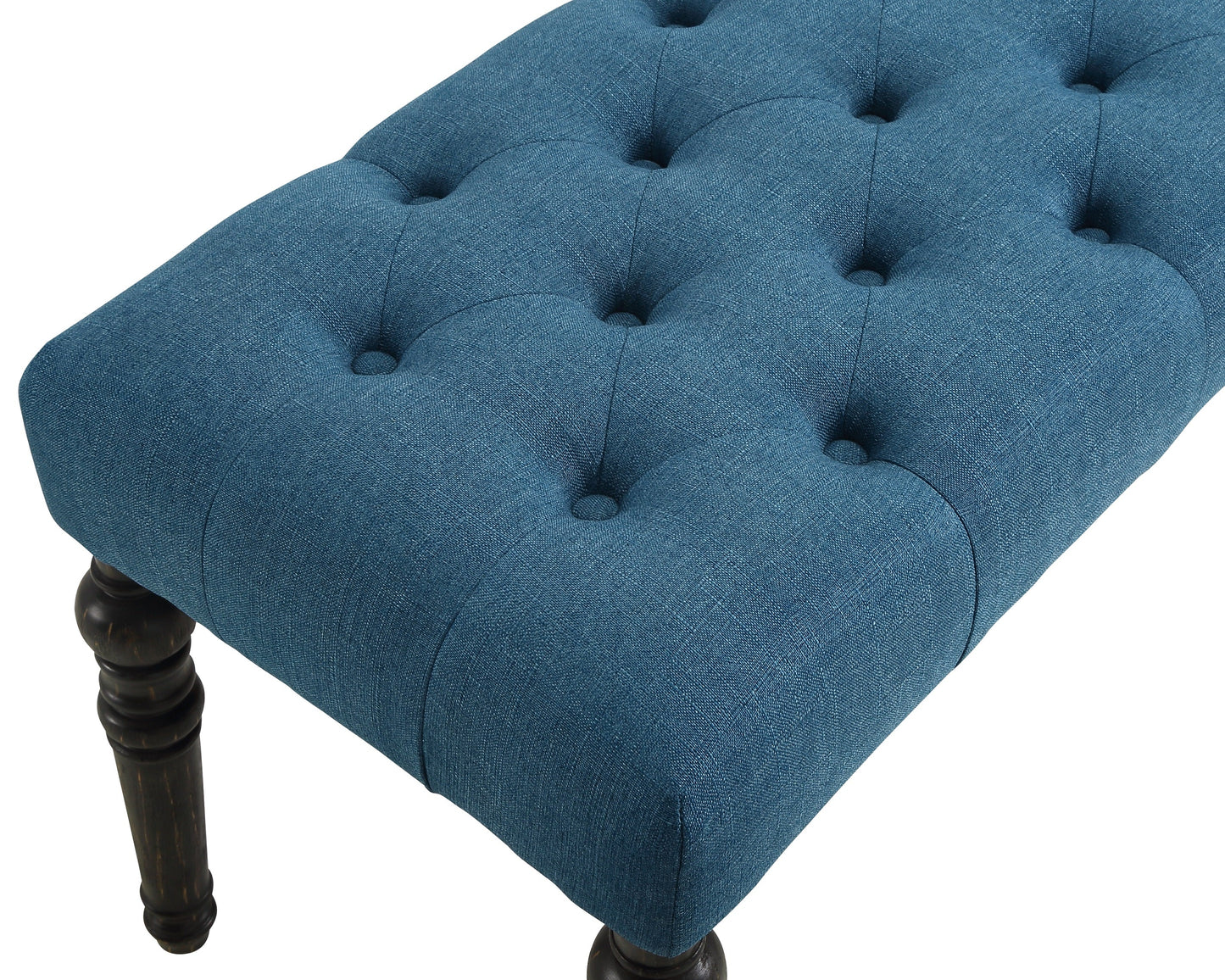 Leviton Fabric Tufted Turned Leg Dining Bench, Blue