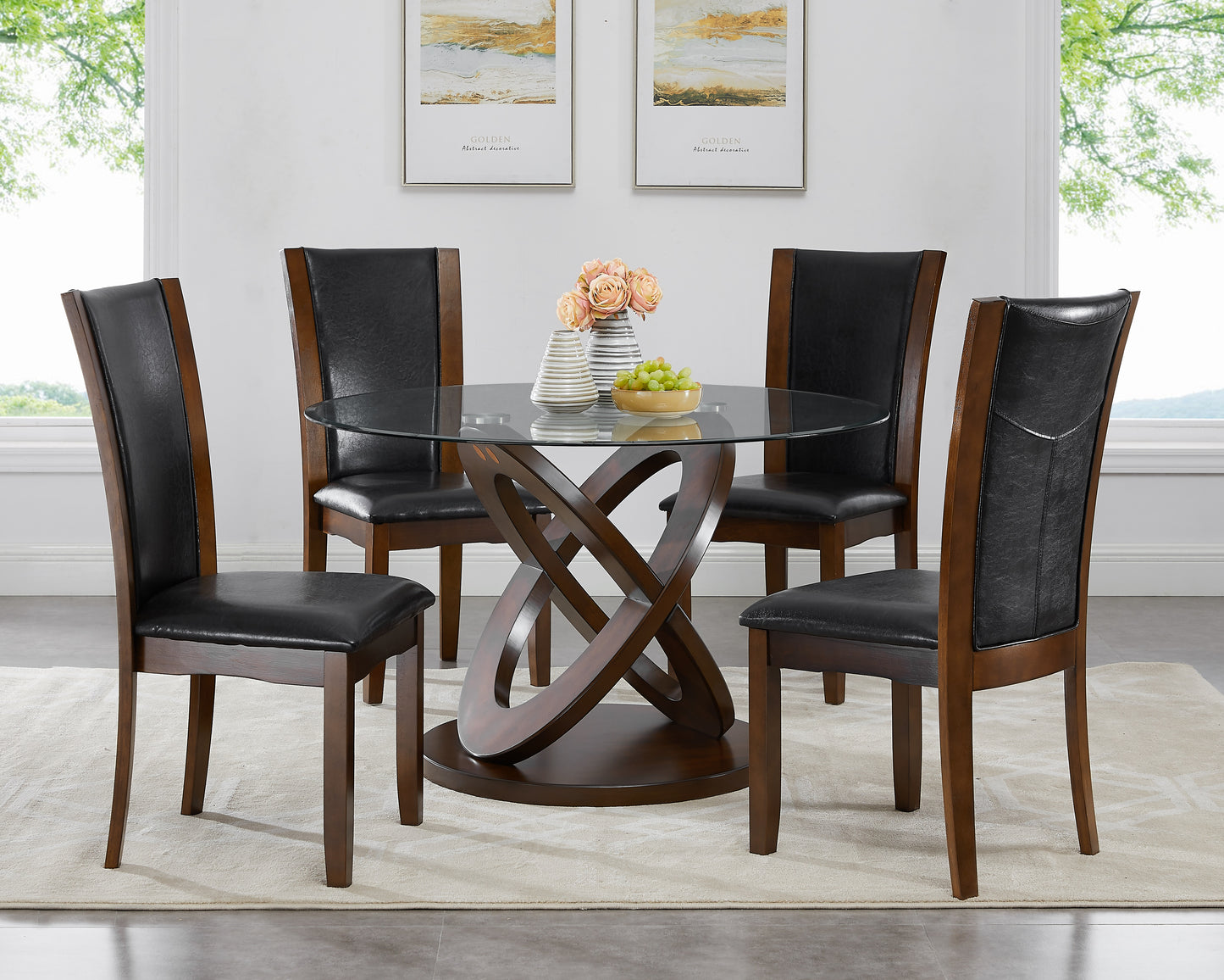 Cicicol Espresso 5PC Glass Top Dining Table with Chairs
