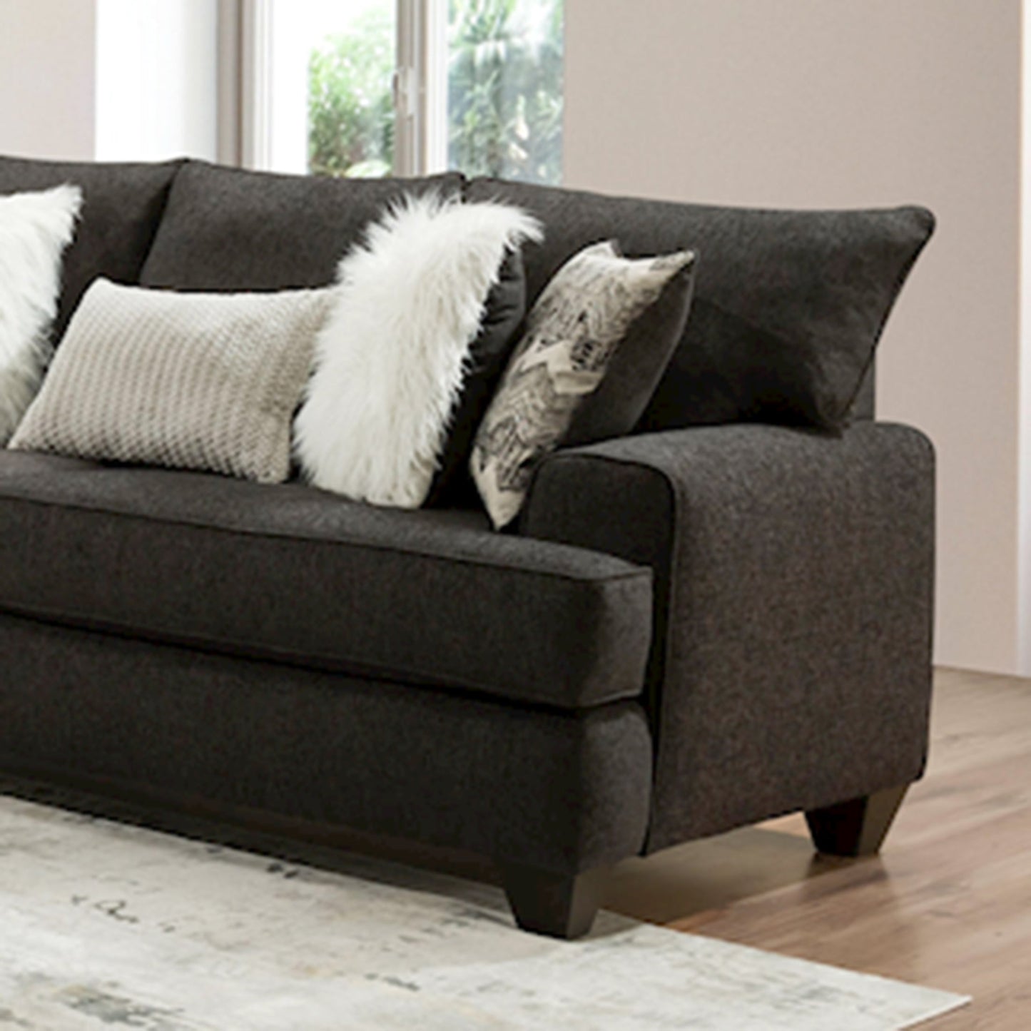 Eren Contemporary Fabric Pillow Back Sofa, Charcoal