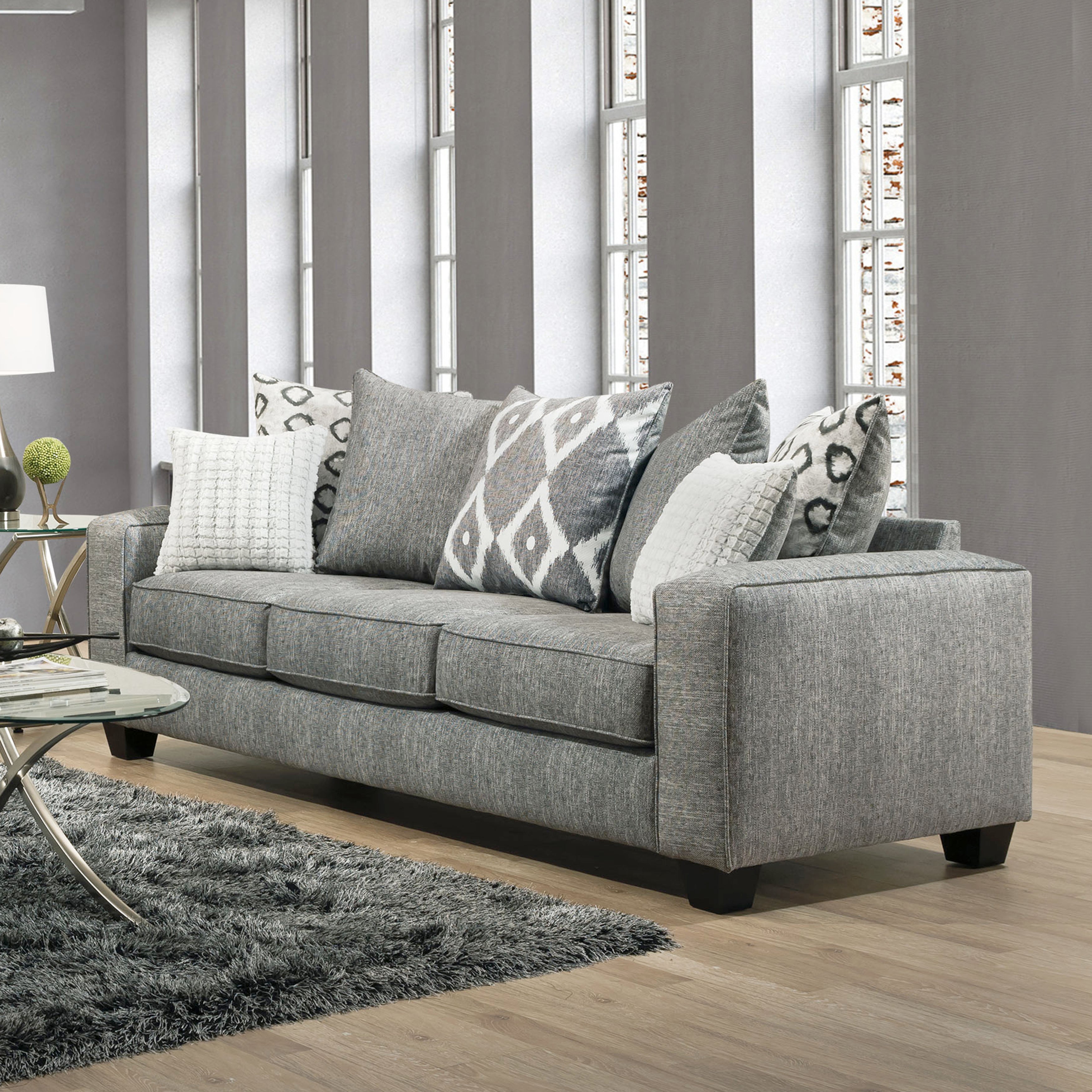 Vila Weathered Gray Fabric Pillow Back Sofa – Roundhill Furniture