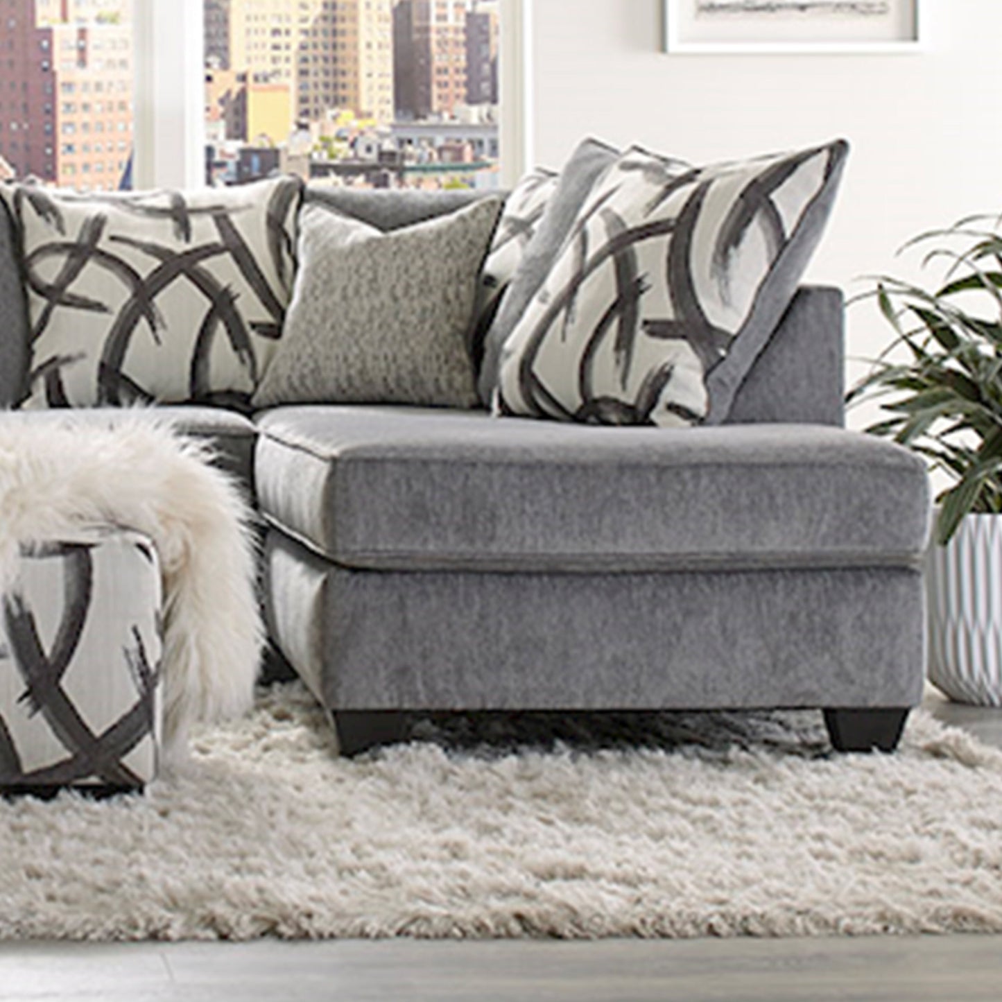 Montero Contemporary Gray Fabric Sectional Sofa with Ottoman