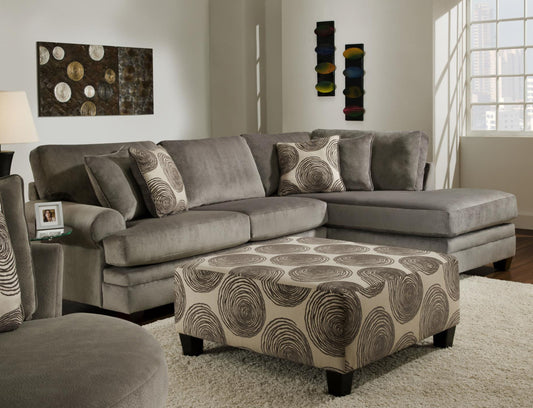 Natara Contemporary L-shape Sectional Sofa with Ottoman, Smoke