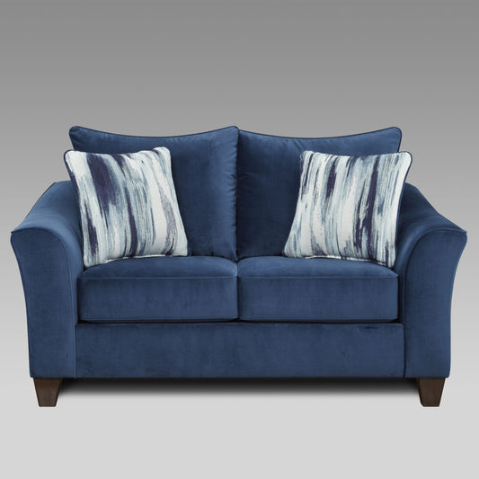 Camero Fabric Pillowback Loveseat in Navy Blue