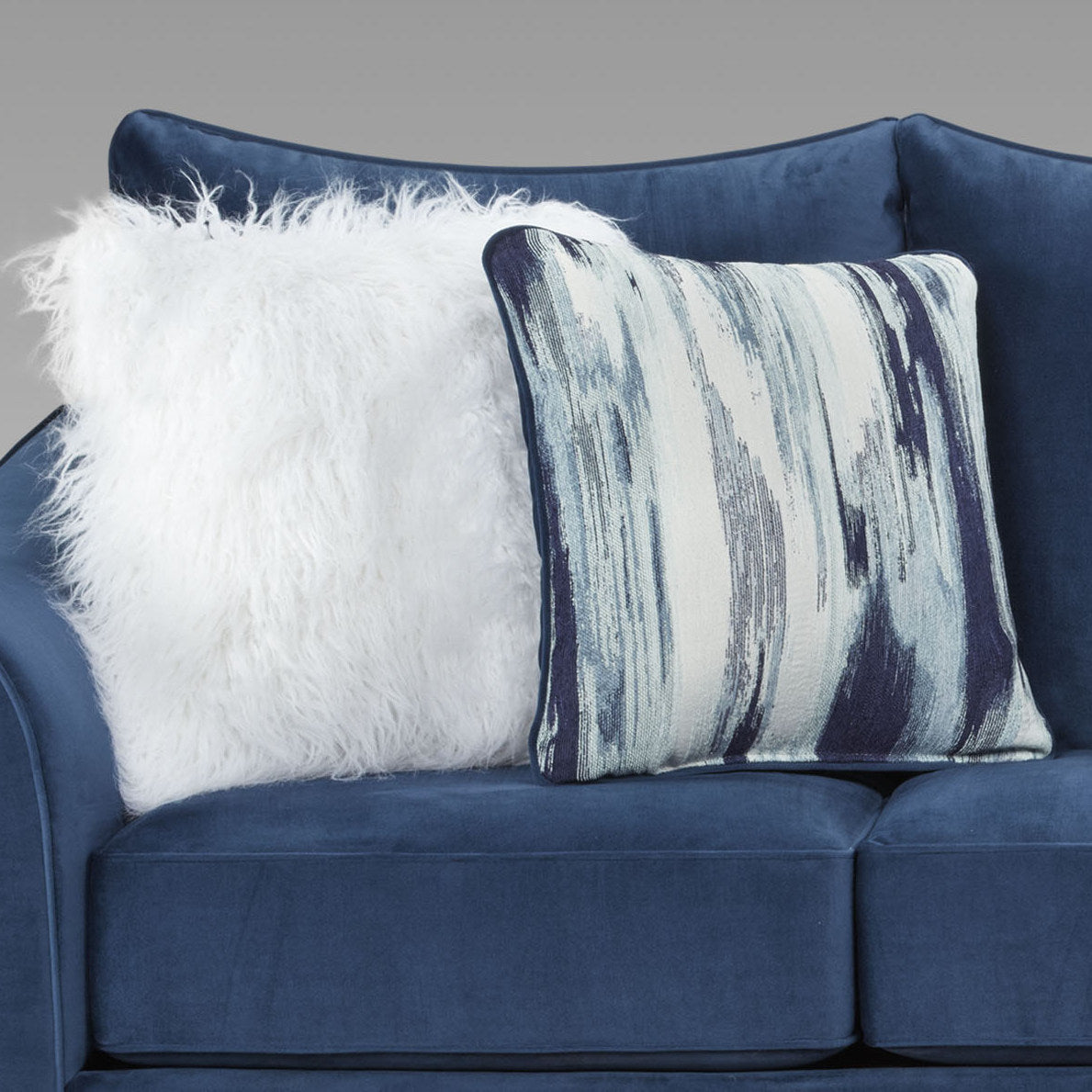 Camero Fabric Pillowback Sofa in Navy Blue