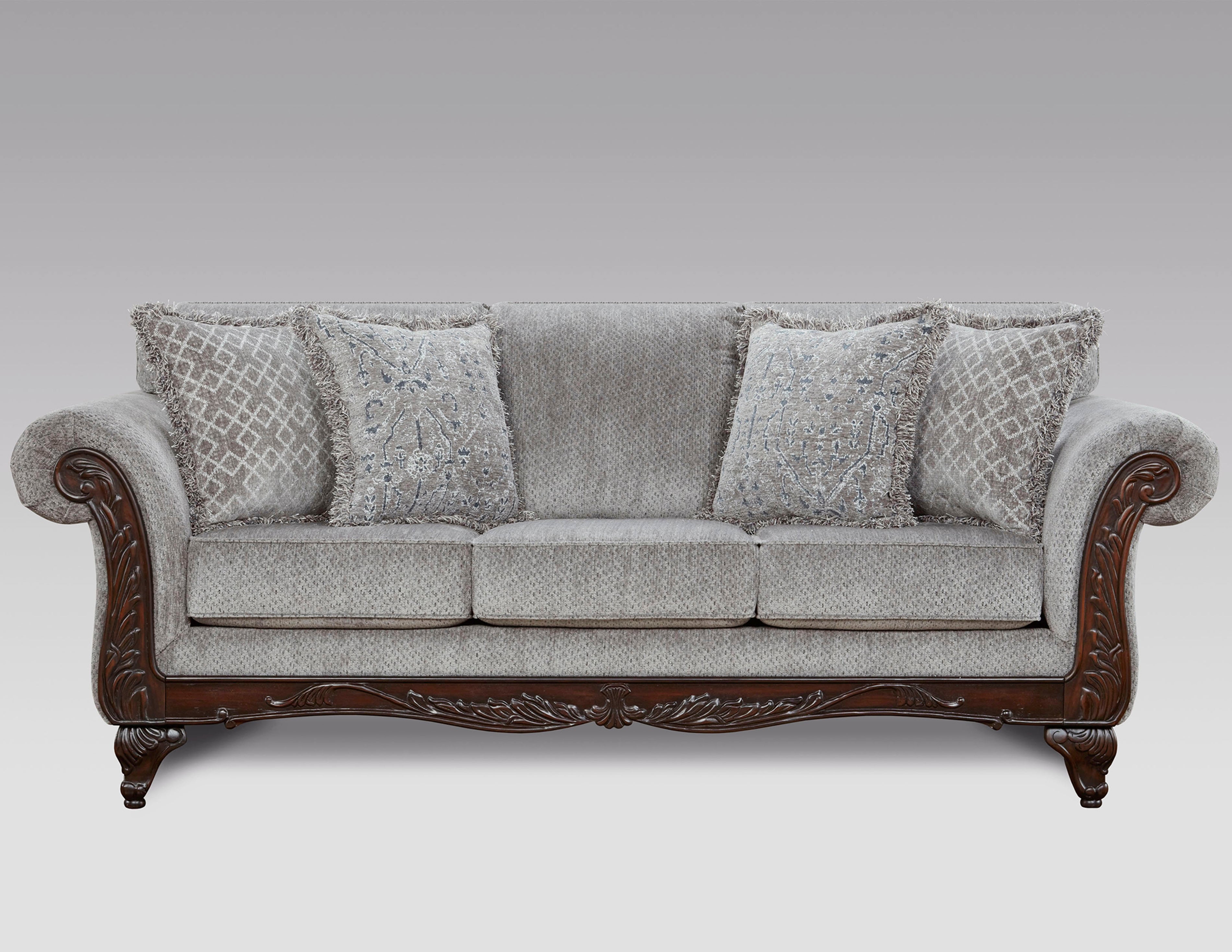 Hernen Carved Wood Frame Living Room Collection, Gray – Roundhill Furniture