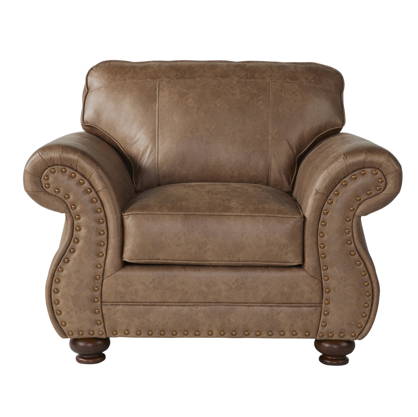 Leinster Faux Leather Armchair with Antique Bronze Nailheads in Jetson Ginger