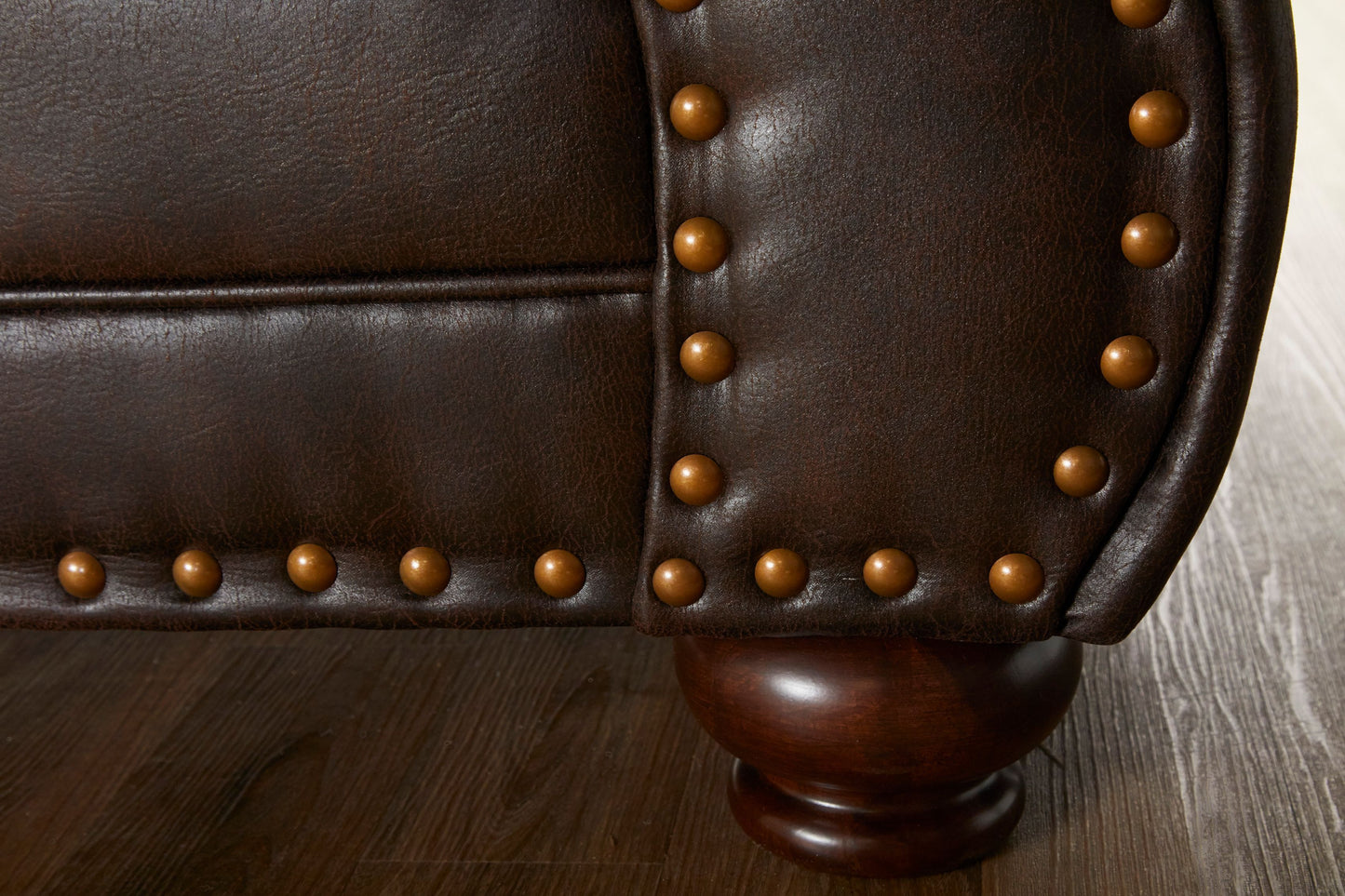 Leinster Faux Leather Upholstered Nailhead Sofa in Espresso