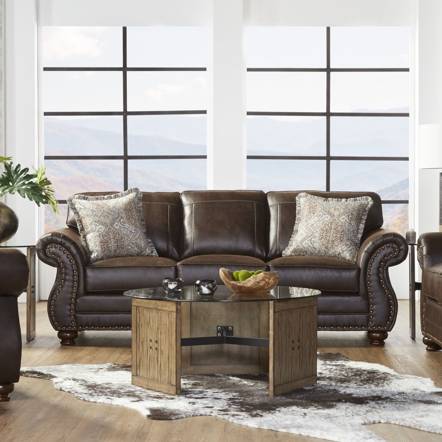 Leinster Faux Leather Upholstered Nailhead Sofa in Espresso