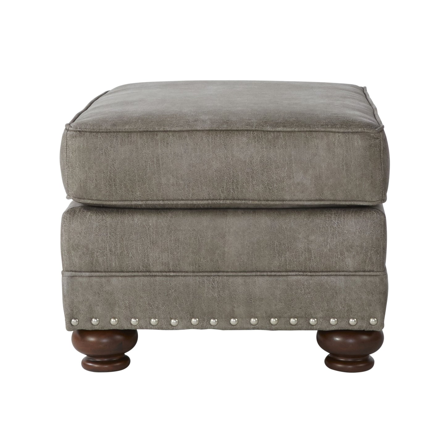 Leinster Faux Leather Upholstered Nailhead Ottoman in Stone Gray
