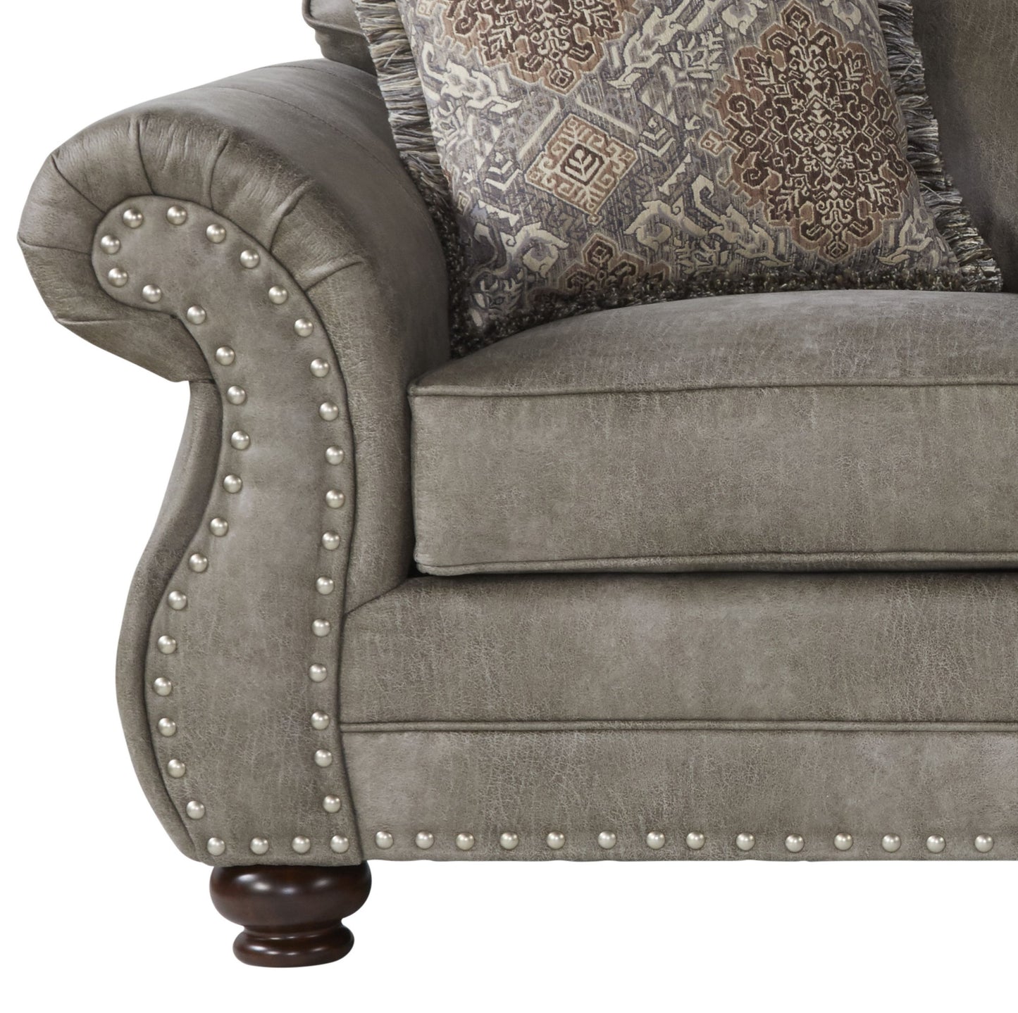 Leinster Faux Leather Upholstered Nailhead Sofa in Stone Gray