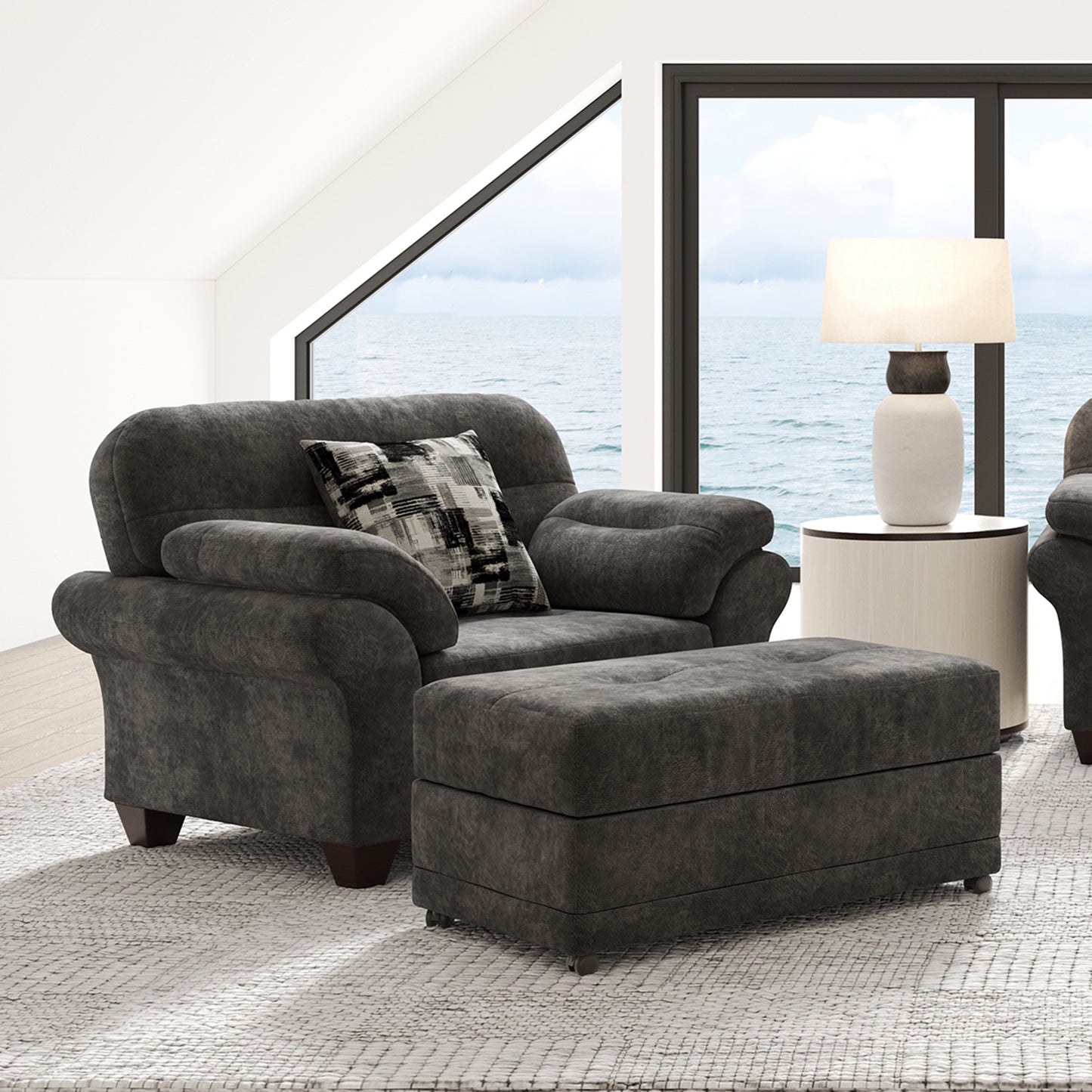 Bonarse Fabric Sectional Sofa with Chair and Ottoman Set in Wonderland Slate