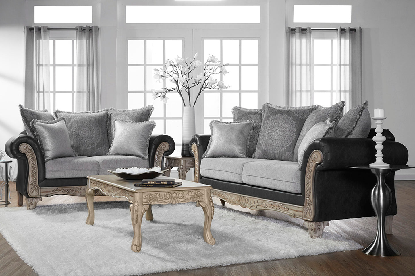 San Marino 2-Tone Fabric Wooden Frame Living Room Collection, Gray