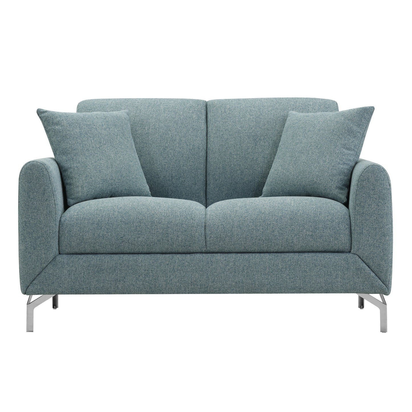 Noreen Contemporary Blue Fabric Rounded Arm Loveseat