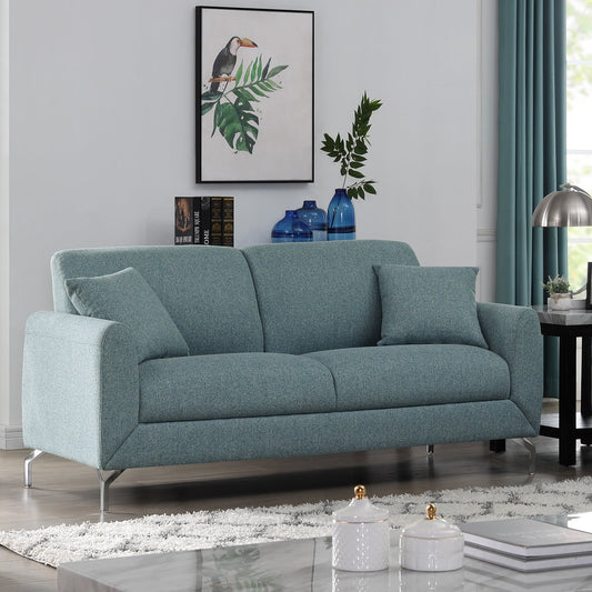 Noreen Contemporary Blue Fabric Rounded Arm Sofa